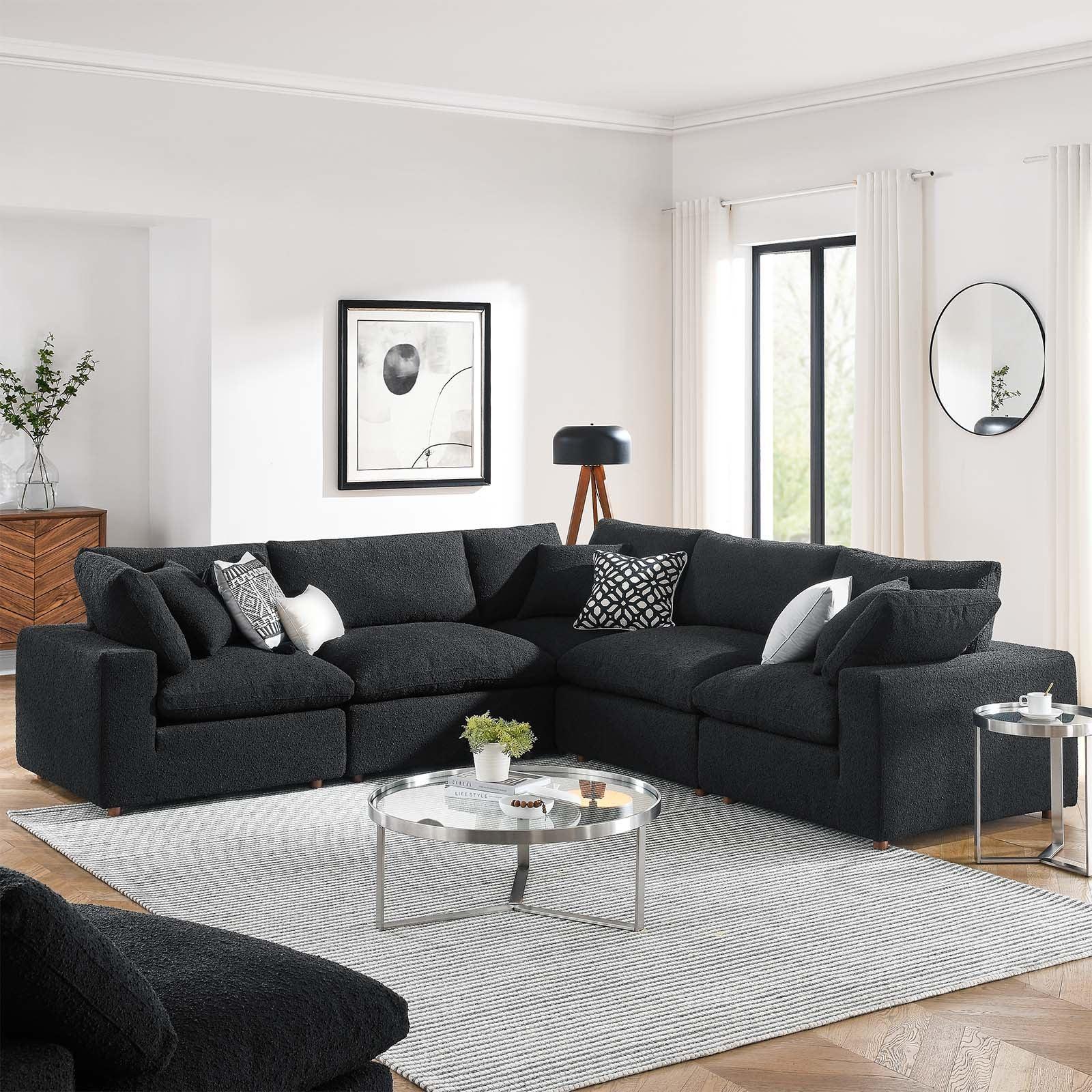 Modway Commix Down Filled Overstuffed Boucle 5-Piece Sectional Sofa FredCo
