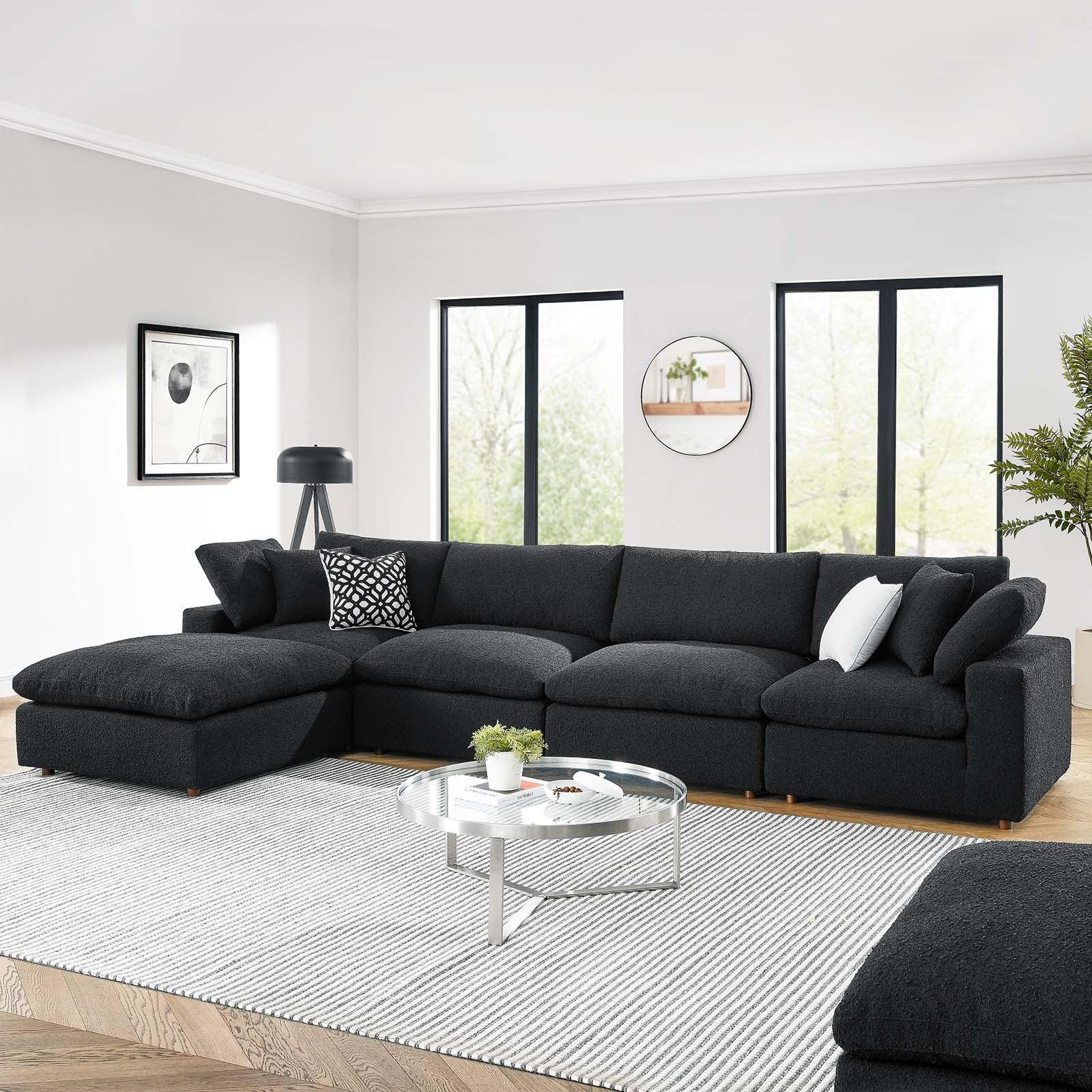 Modway Commix Down Filled Overstuffed Boucle Fabric 5-Piece Sectional Sofa FredCo