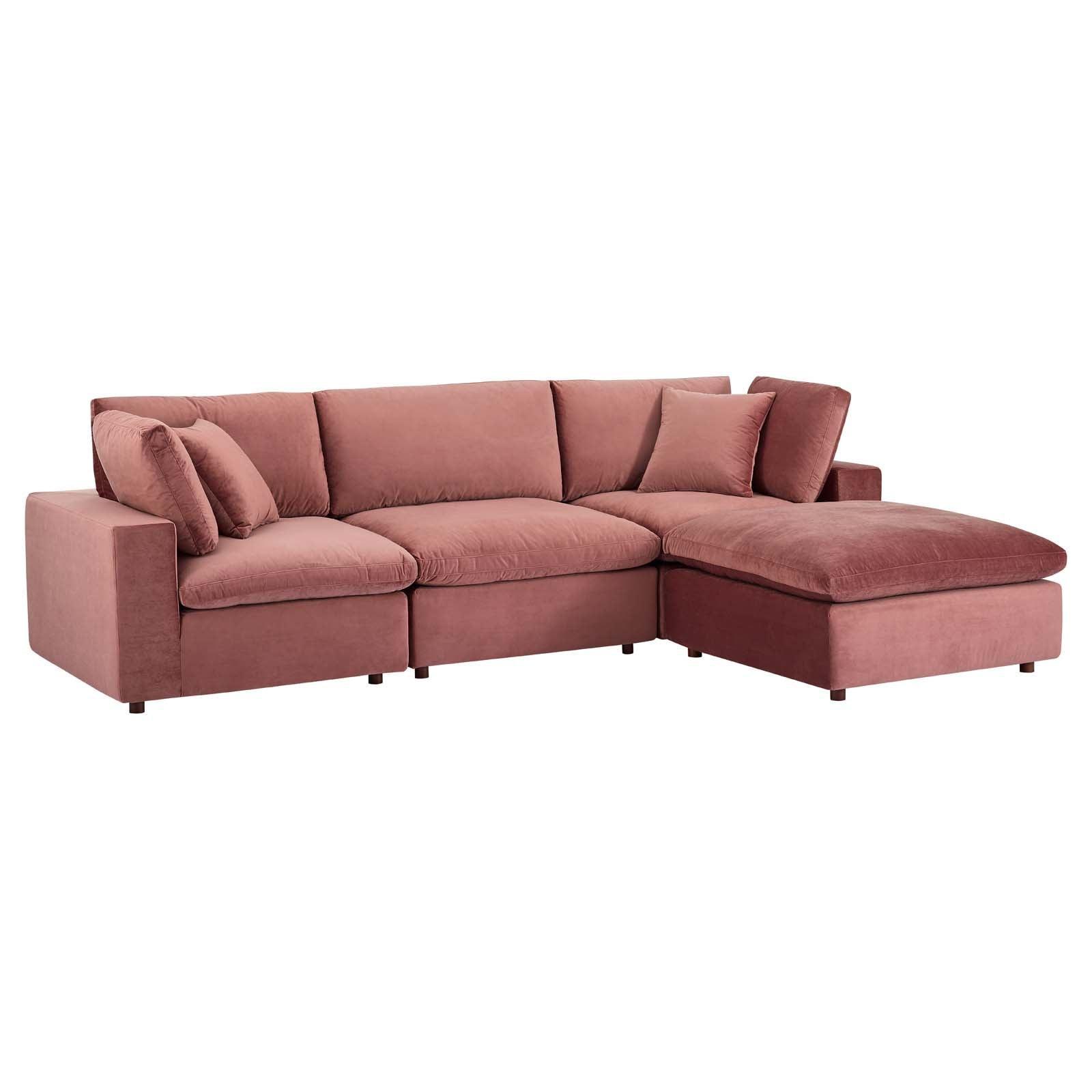 Modway Commix Down Filled Overstuffed Performance Velvet 4-Piece Sectional Sofa FredCo