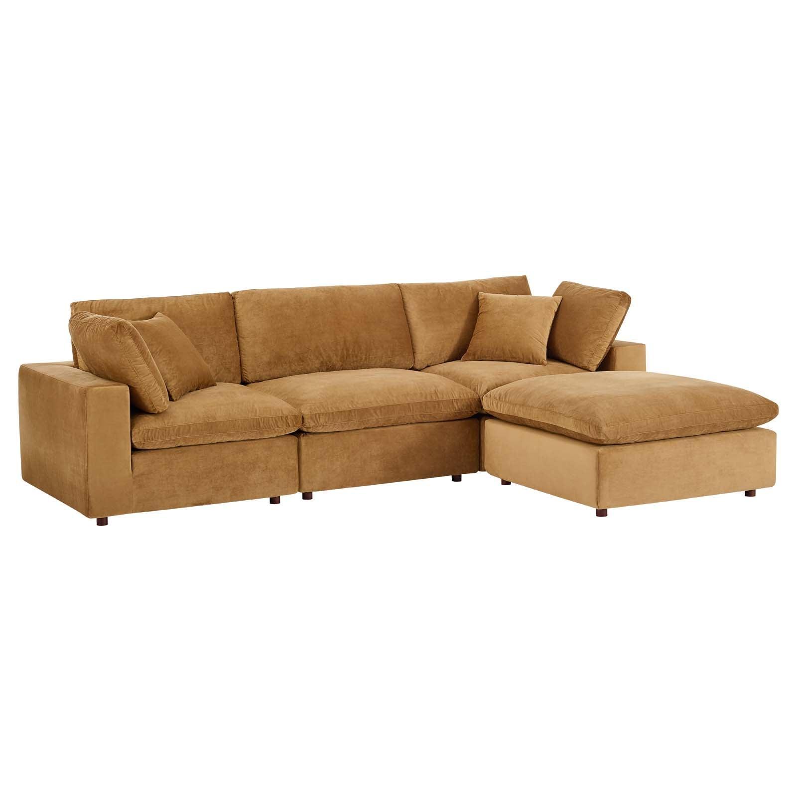 Modway Commix Down Filled Overstuffed Performance Velvet 4-Piece Sectional Sofa FredCo