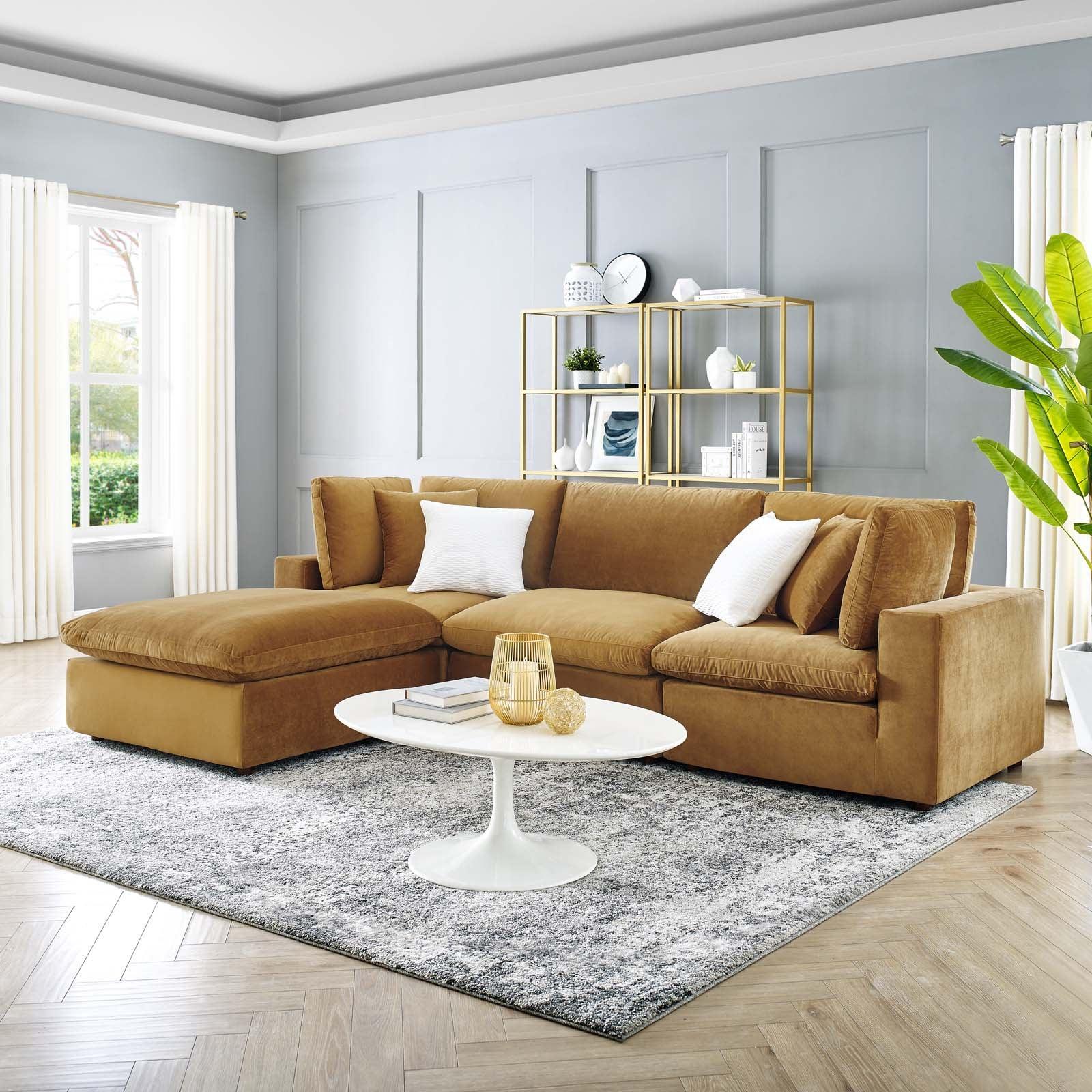 Modway Commix Down Filled Overstuffed Performance Velvet 4-Piece Sectional Sofa FredCo