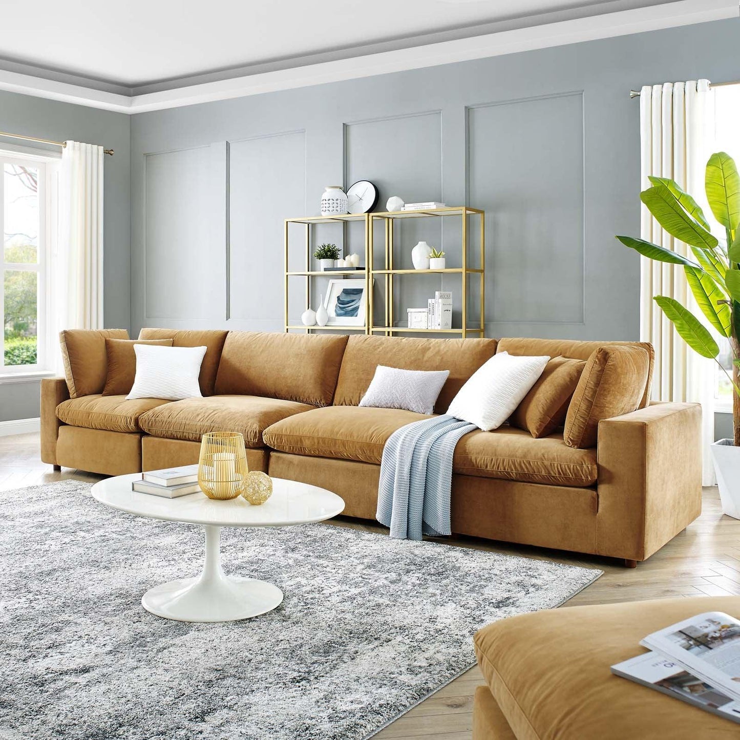 Modway Commix Down Filled Overstuffed Performance Velvet 4-Seater Sofa FredCo