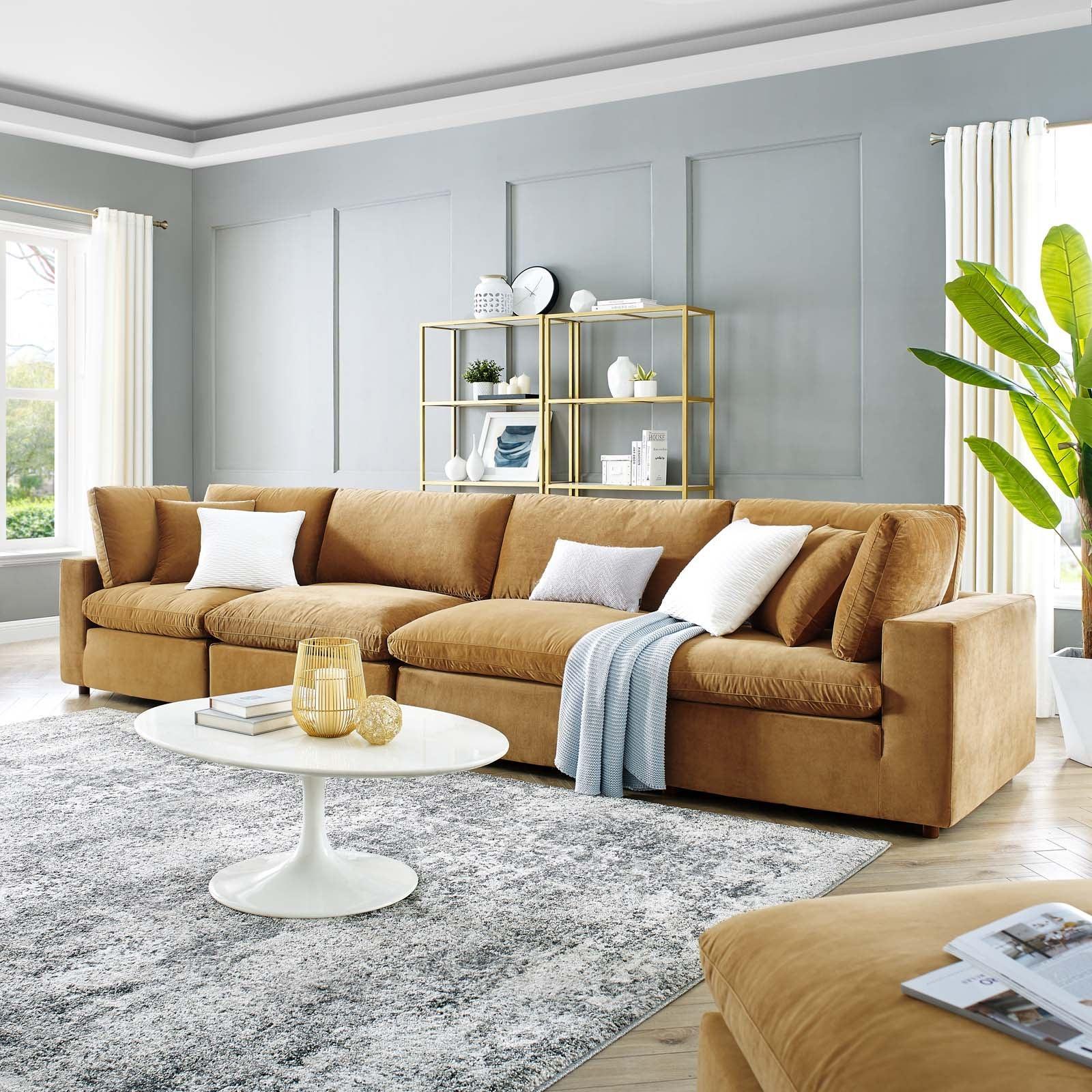 Modway Commix Down Filled Overstuffed Performance Velvet 4-Seater Sofa FredCo