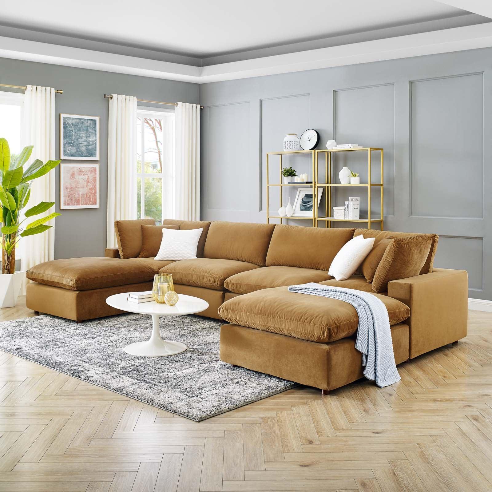 Modway Commix Down Filled Overstuffed Performance Velvet 6-Piece Sectional Sofa FredCo