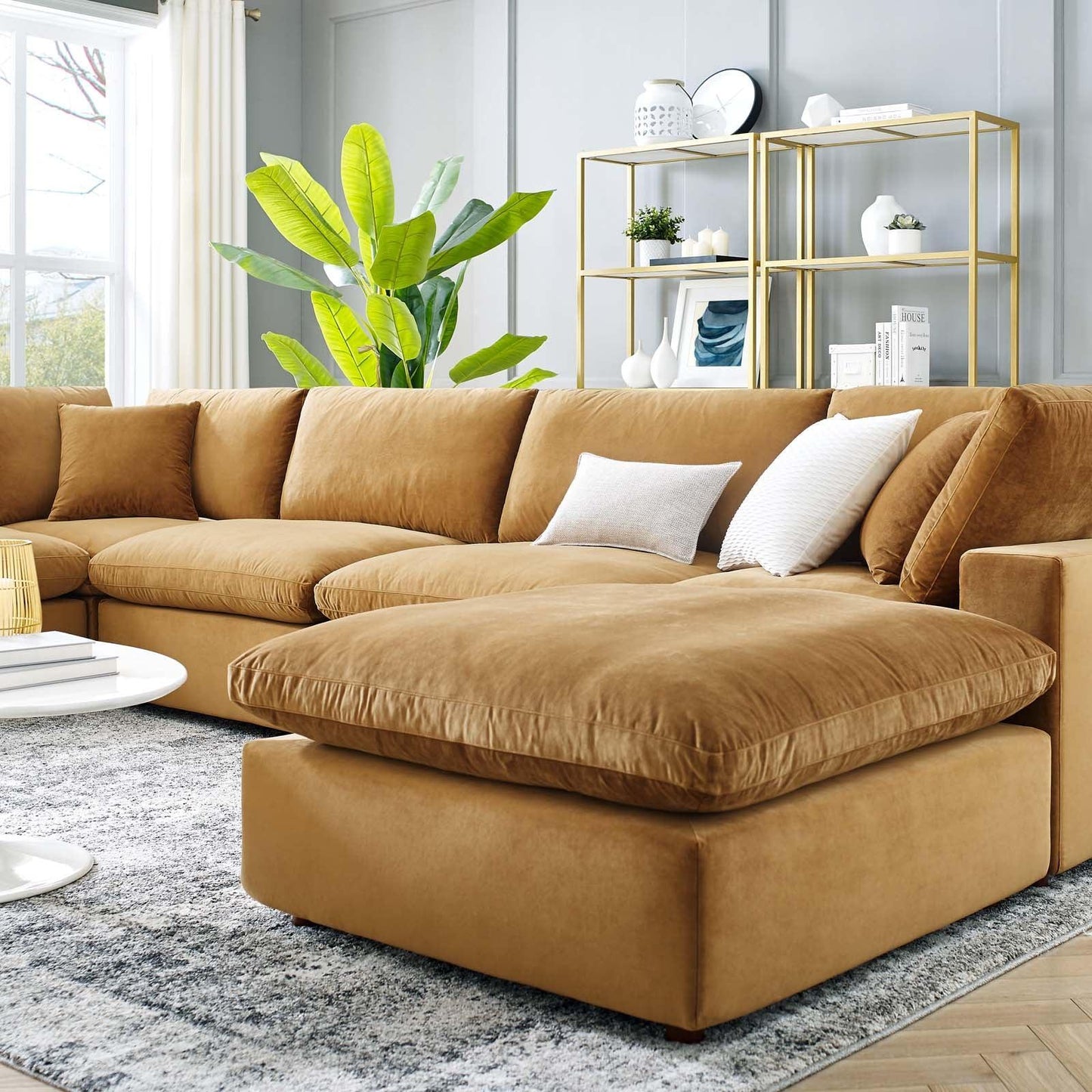 Modway Commix Down Filled Overstuffed Performance Velvet 7-Piece Sectional Sofa FredCo