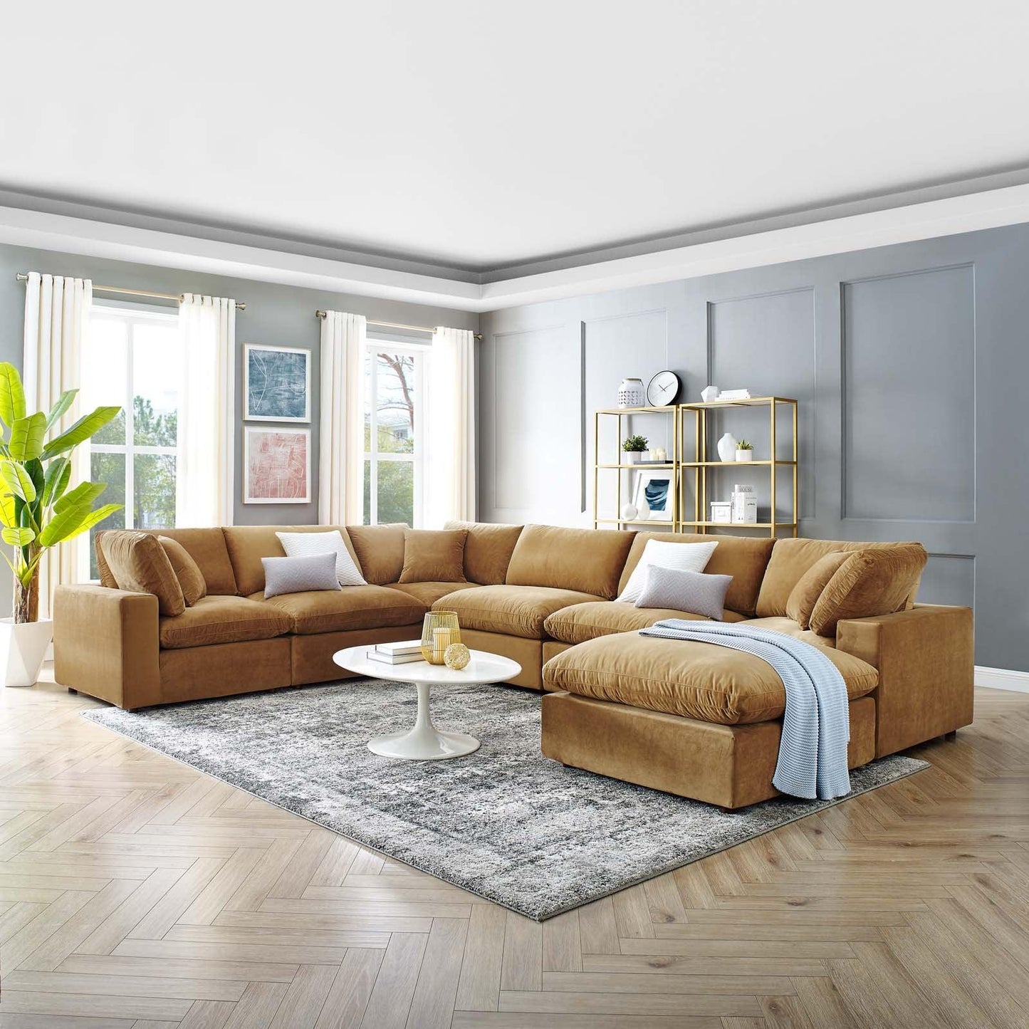 Modway Commix Down Filled Overstuffed Performance Velvet 7-Piece Sectional Sofa FredCo