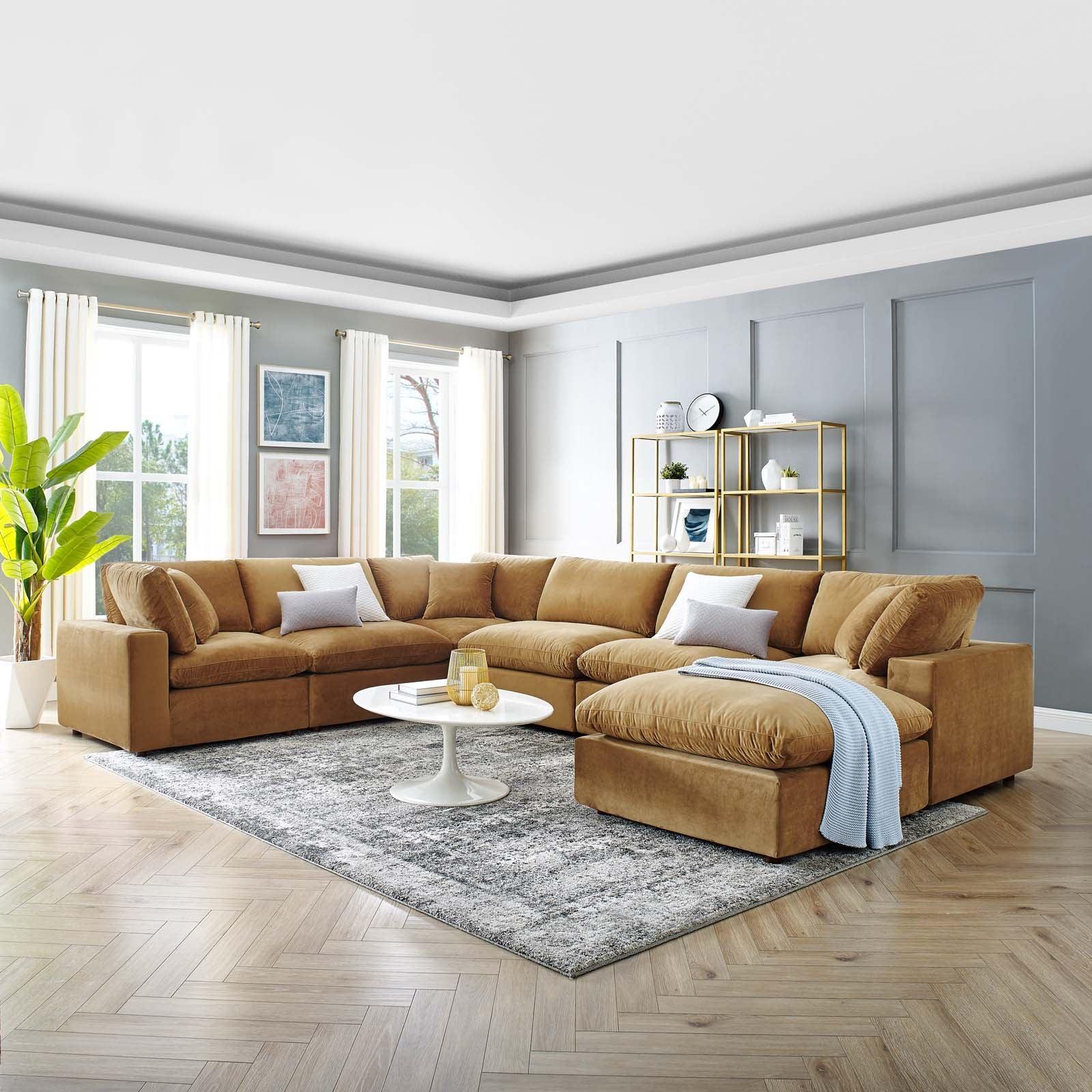 Modway Commix Down Filled Overstuffed Performance Velvet 7-Piece Sectional Sofa FredCo