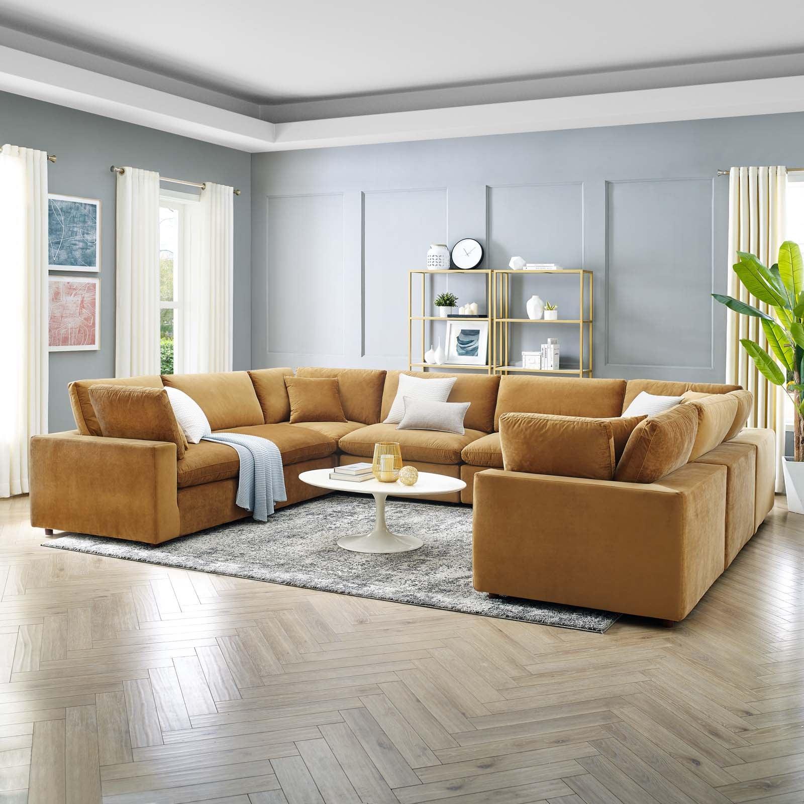 Modway Commix Down Filled Overstuffed Performance Velvet 	8-Piece Sectional Sofa FredCo