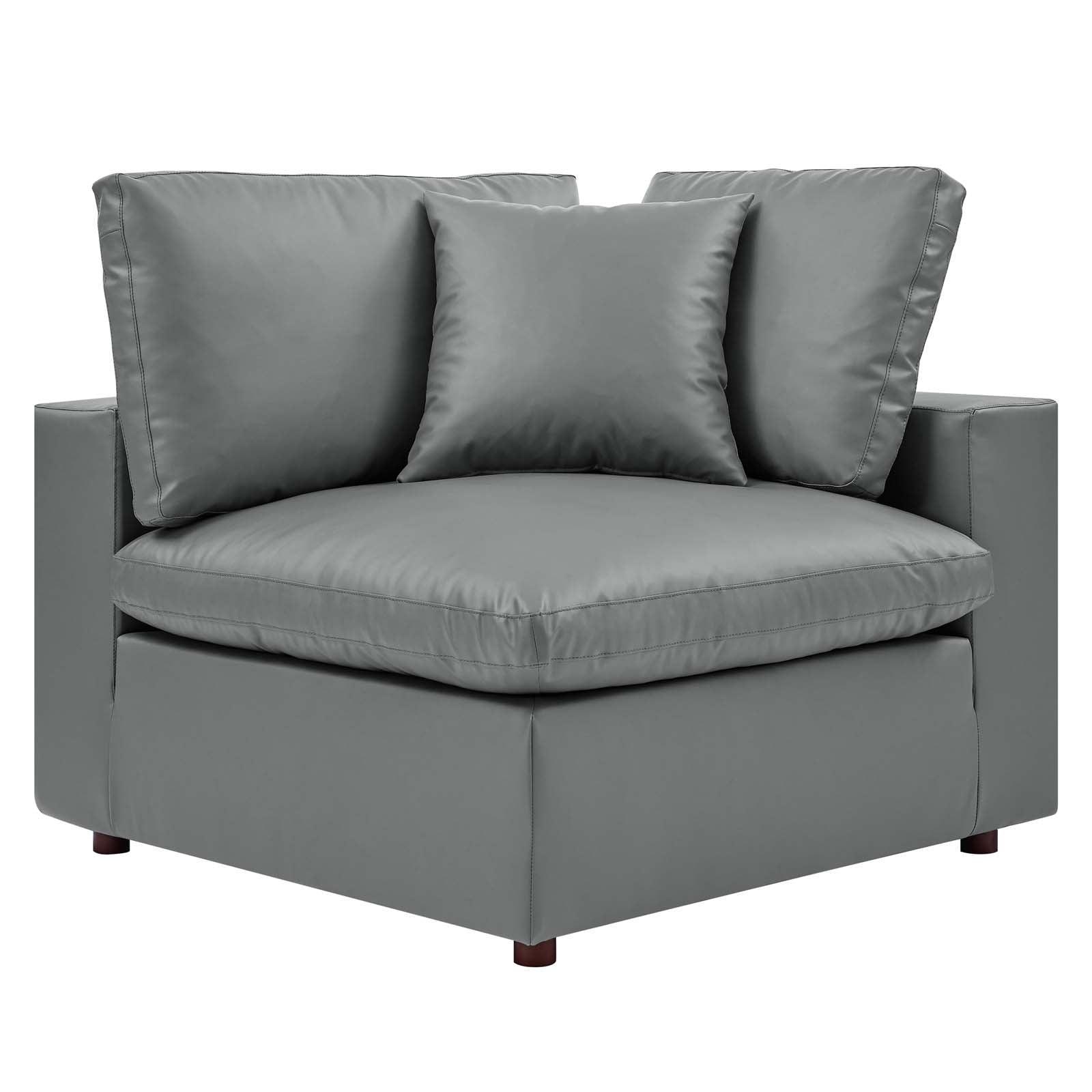 Modway Commix Down Filled Overstuffed Vegan Leather 3-Seater Sofa FredCo