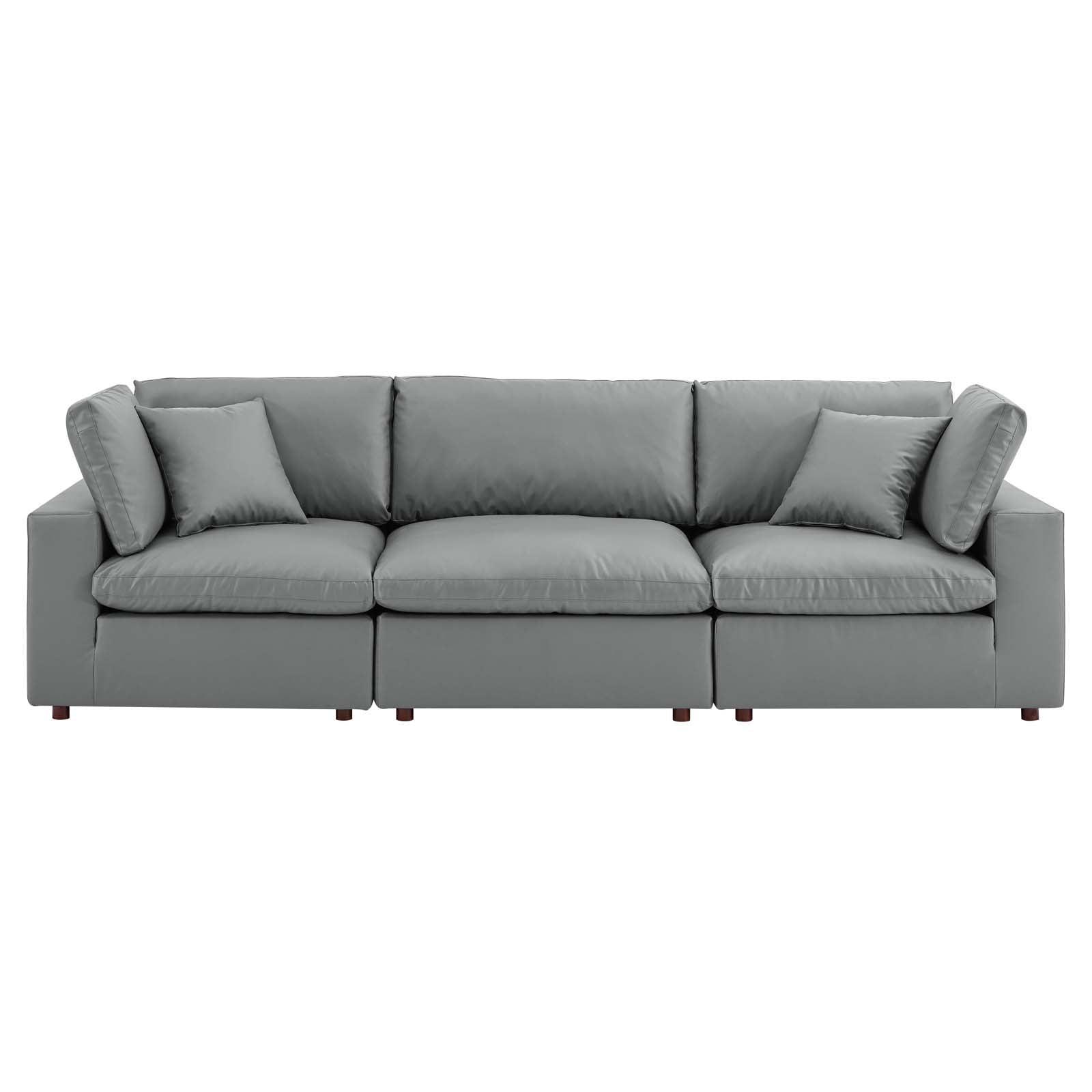 Modway Commix Down Filled Overstuffed Vegan Leather 3-Seater Sofa FredCo