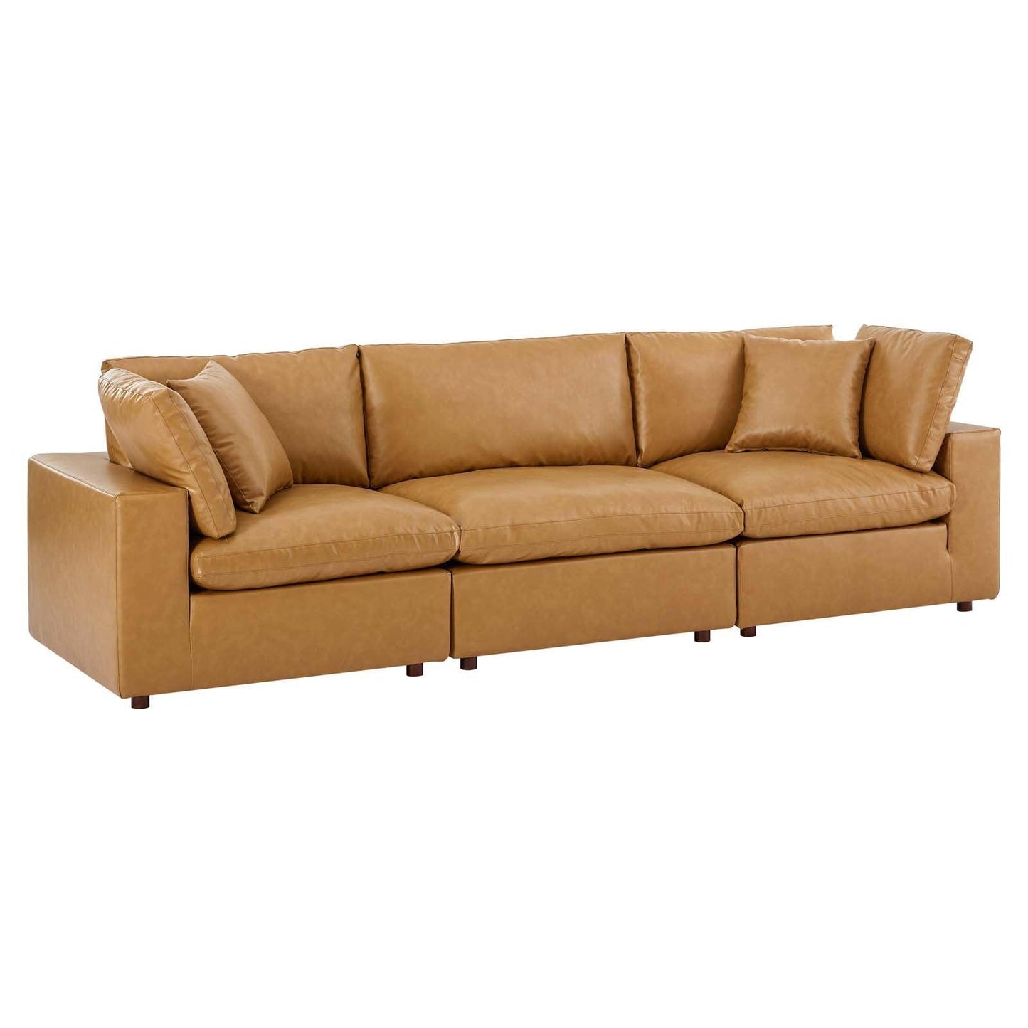 Modway Commix Down Filled Overstuffed Vegan Leather 3-Seater Sofa FredCo