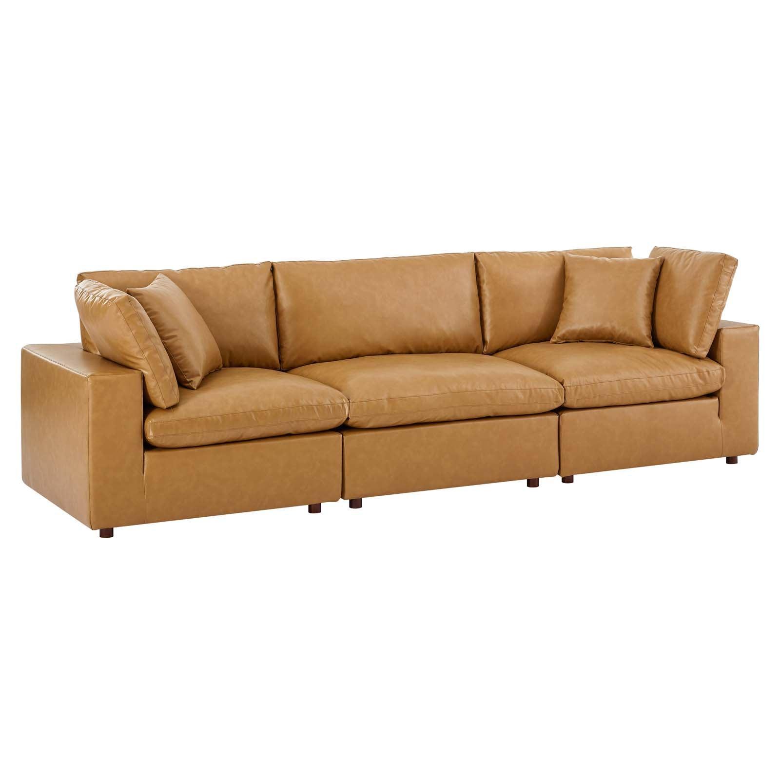 Modway Commix Down Filled Overstuffed Vegan Leather 3-Seater Sofa FredCo