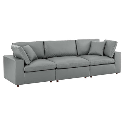 Modway Commix Down Filled Overstuffed Vegan Leather 3-Seater Sofa FredCo