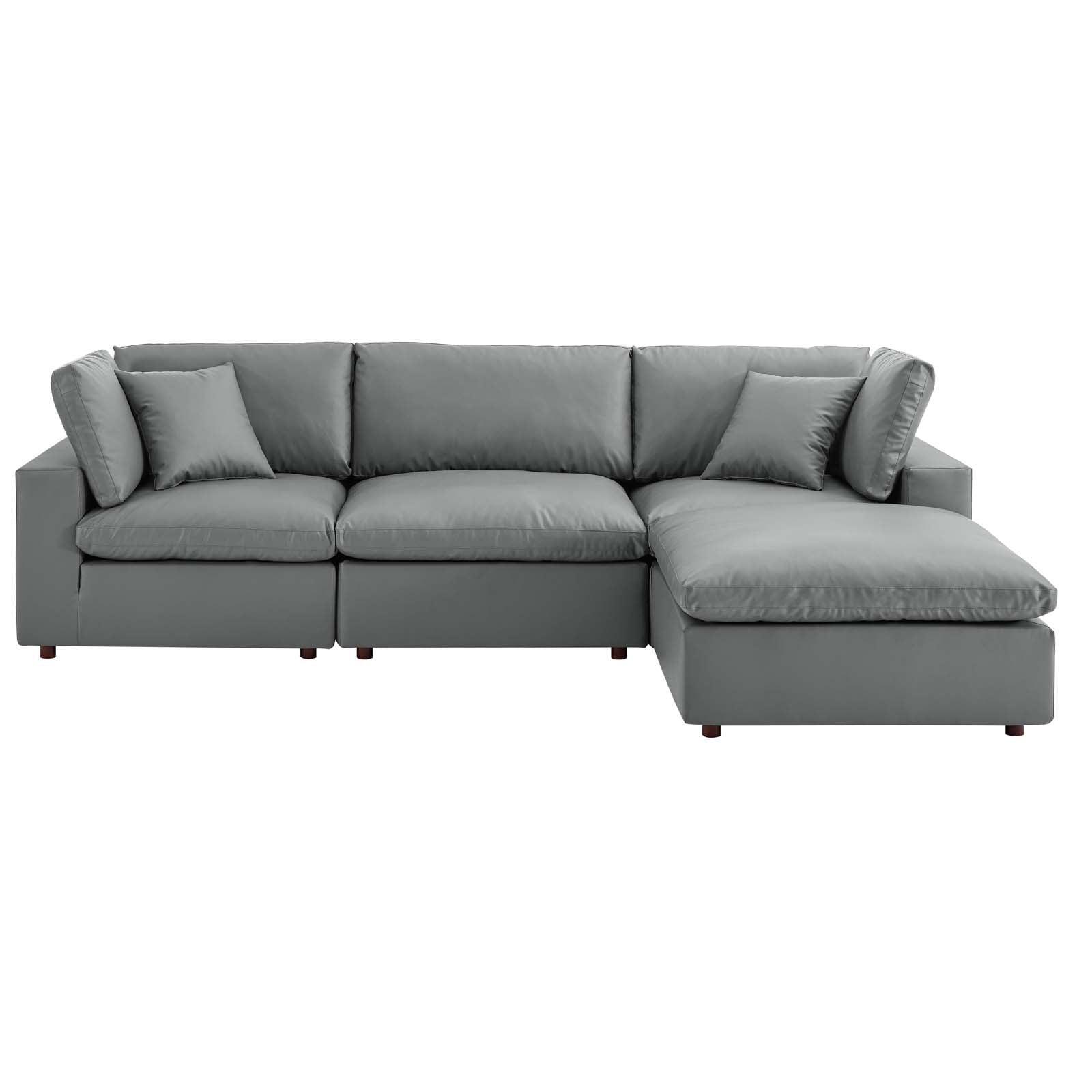 Modway Commix Down Filled Overstuffed Vegan Leather 4-Piece Sectional Sofa FredCo