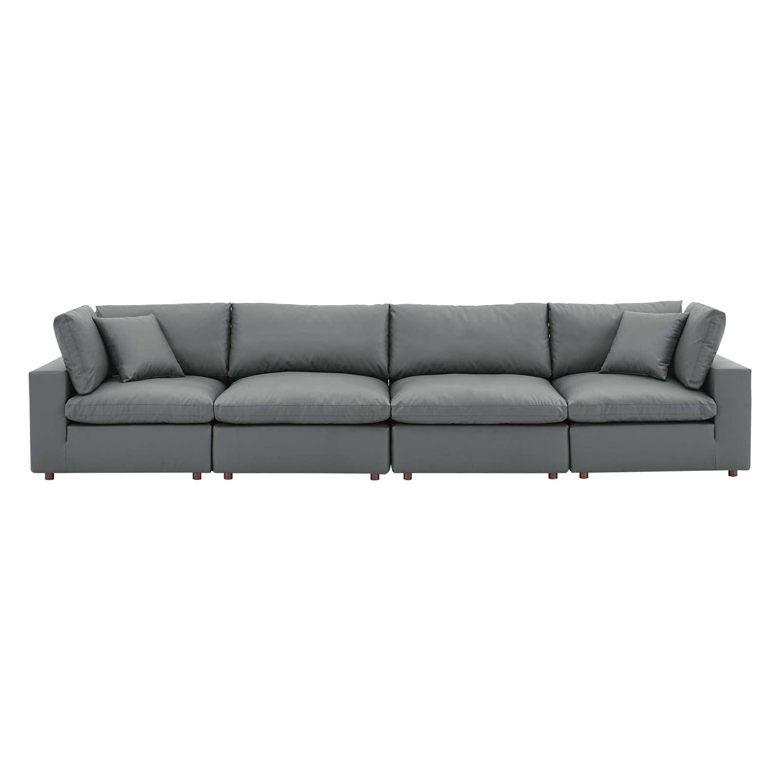 Modway Commix Down Filled Overstuffed Vegan Leather 4-Seater Sofa FredCo