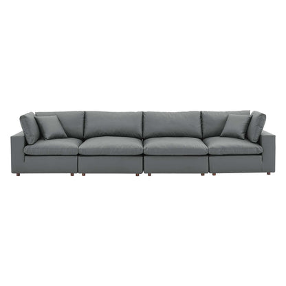 Modway Commix Down Filled Overstuffed Vegan Leather 4-Seater Sofa FredCo