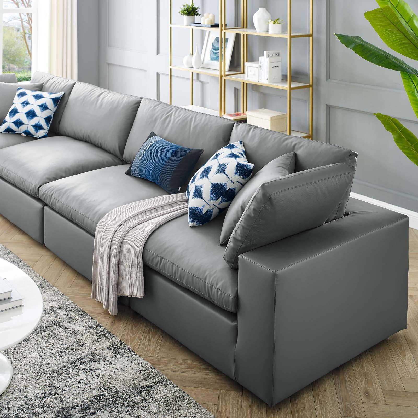 Modway Commix Down Filled Overstuffed Vegan Leather 4-Seater Sofa FredCo