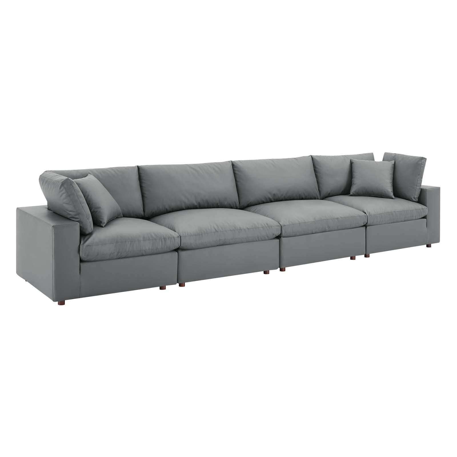 Modway Commix Down Filled Overstuffed Vegan Leather 4-Seater Sofa FredCo