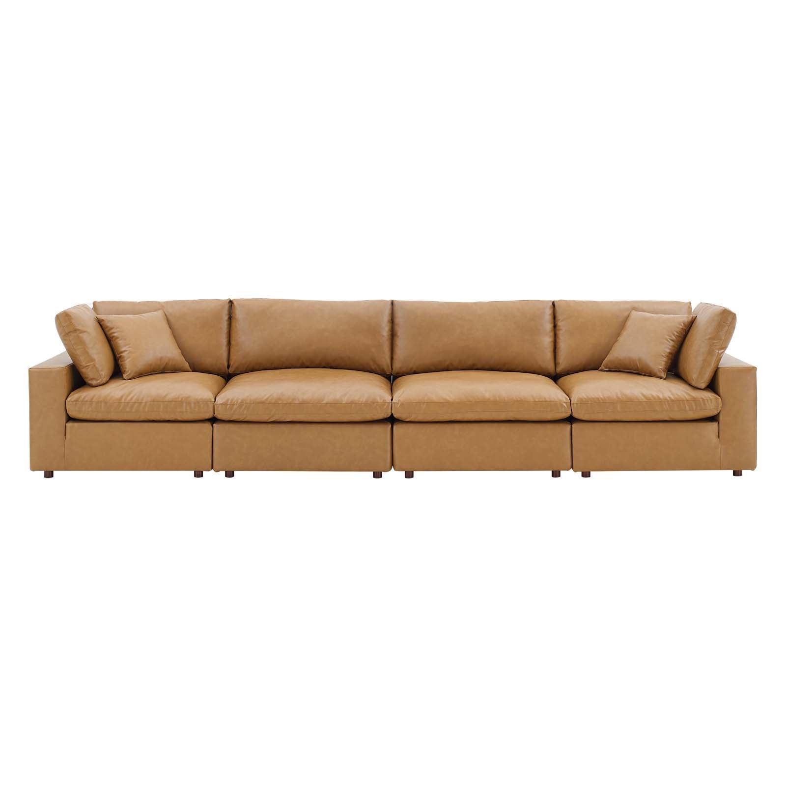 Modway Commix Down Filled Overstuffed Vegan Leather 4-Seater Sofa FredCo