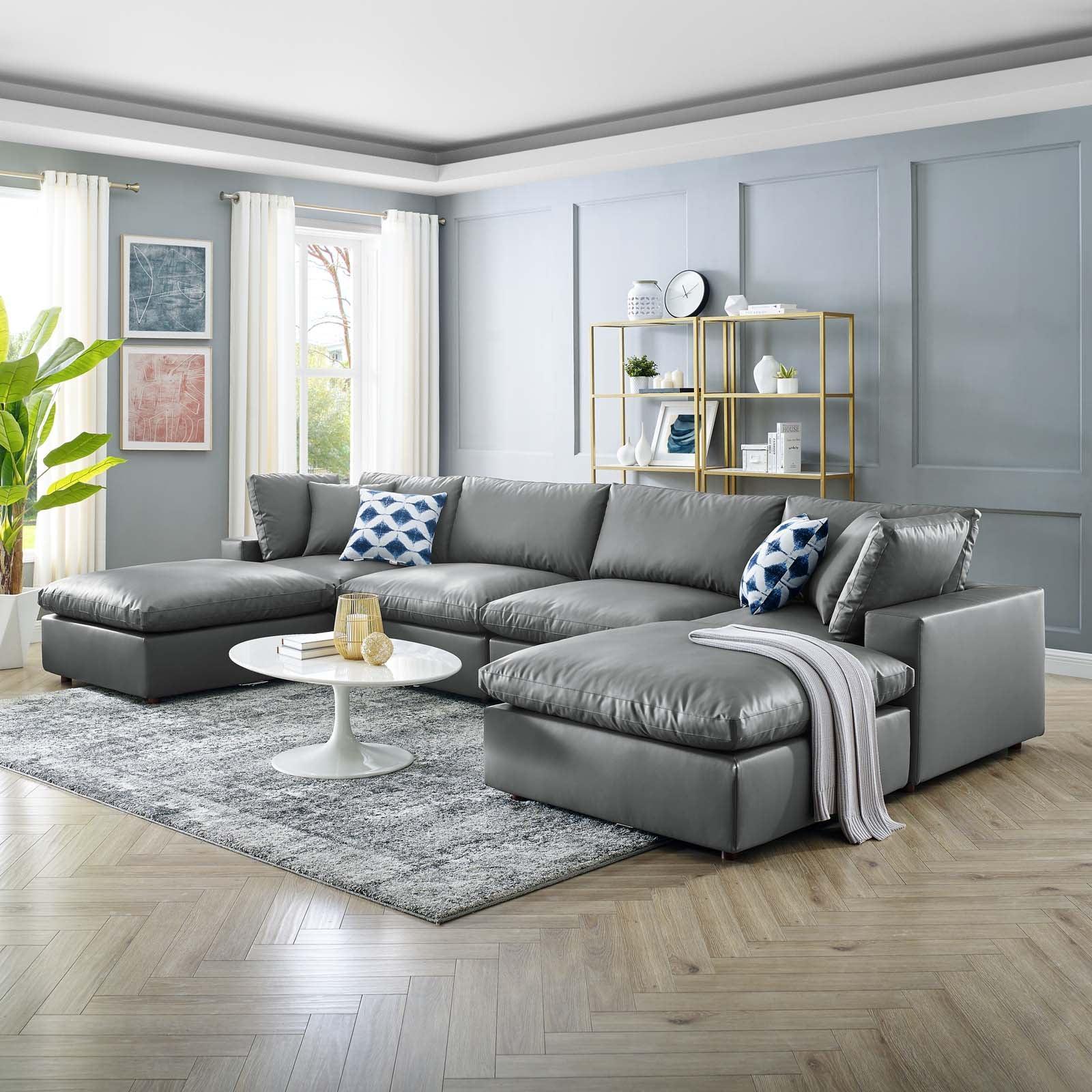Modway Commix Down Filled Overstuffed Vegan Leather 6-Piece Sectional Sofa FredCo