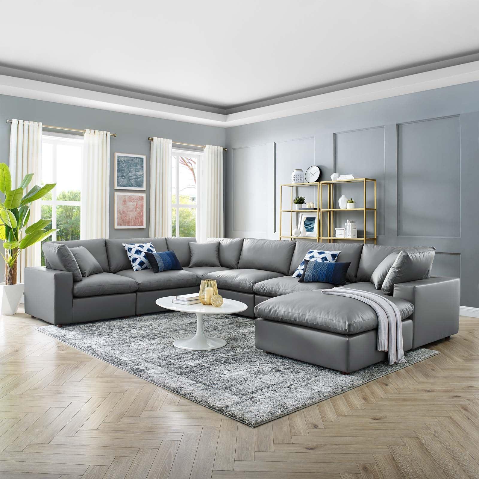 Modway Commix Down Filled Overstuffed Vegan Leather 7-Piece Sectional Sofa FredCo