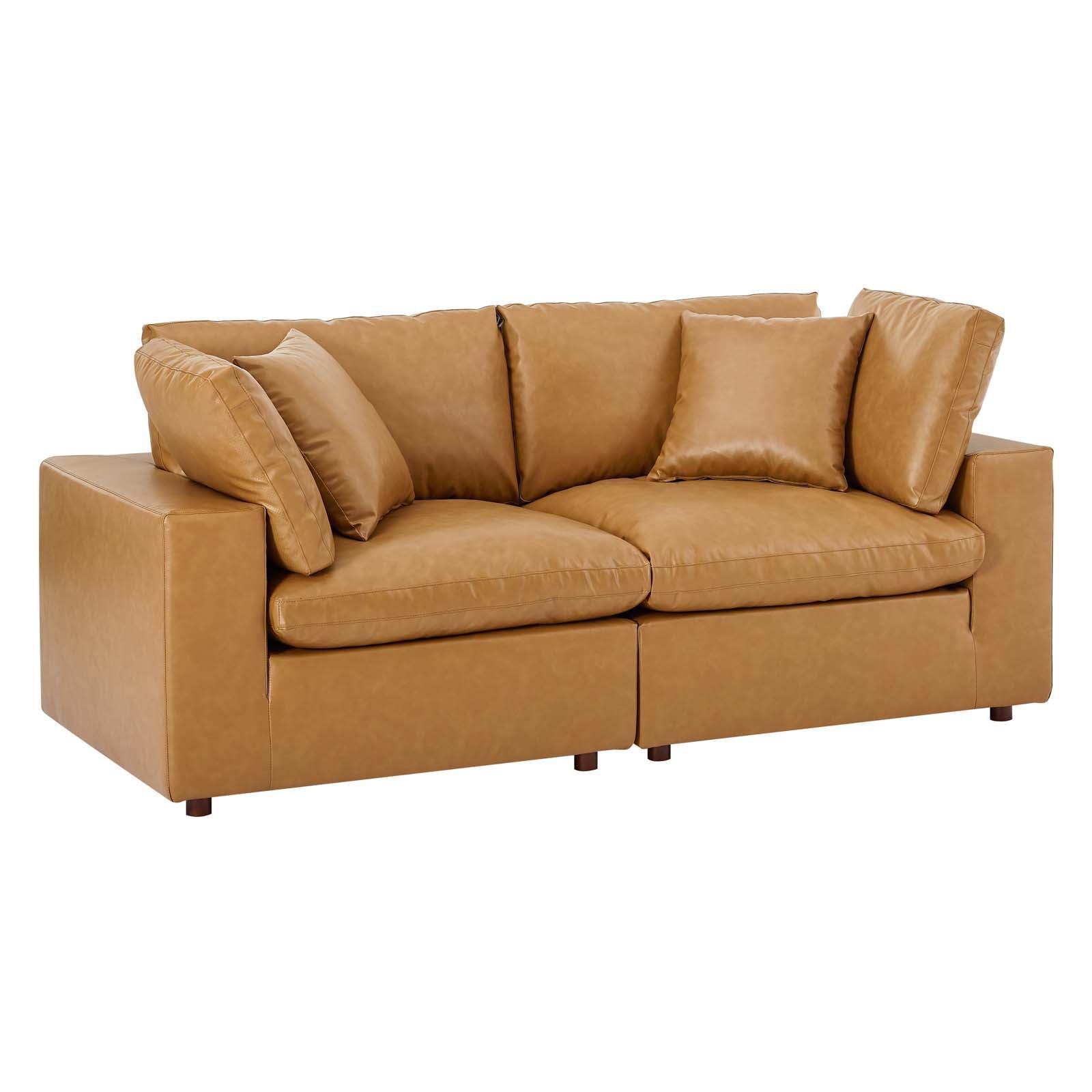 Modway Commix Down Filled Overstuffed Vegan Leather Loveseat FredCo