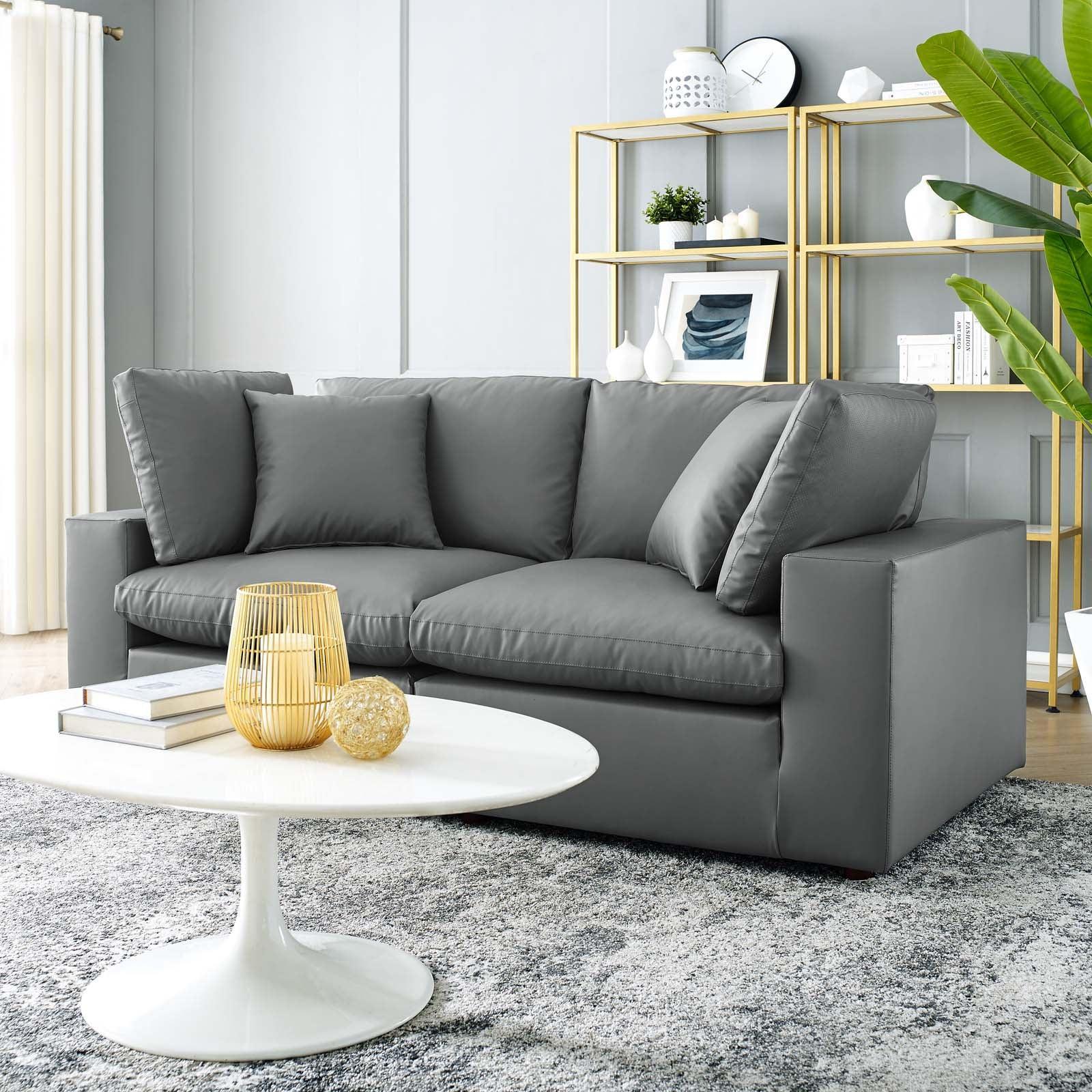Modway Commix Down Filled Overstuffed Vegan Leather Loveseat FredCo