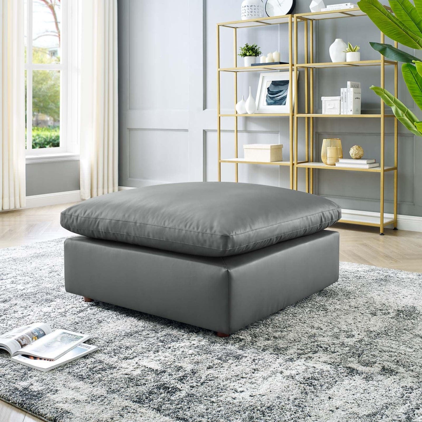 Modway Commix Down Filled Overstuffed Vegan Leather Ottoman FredCo