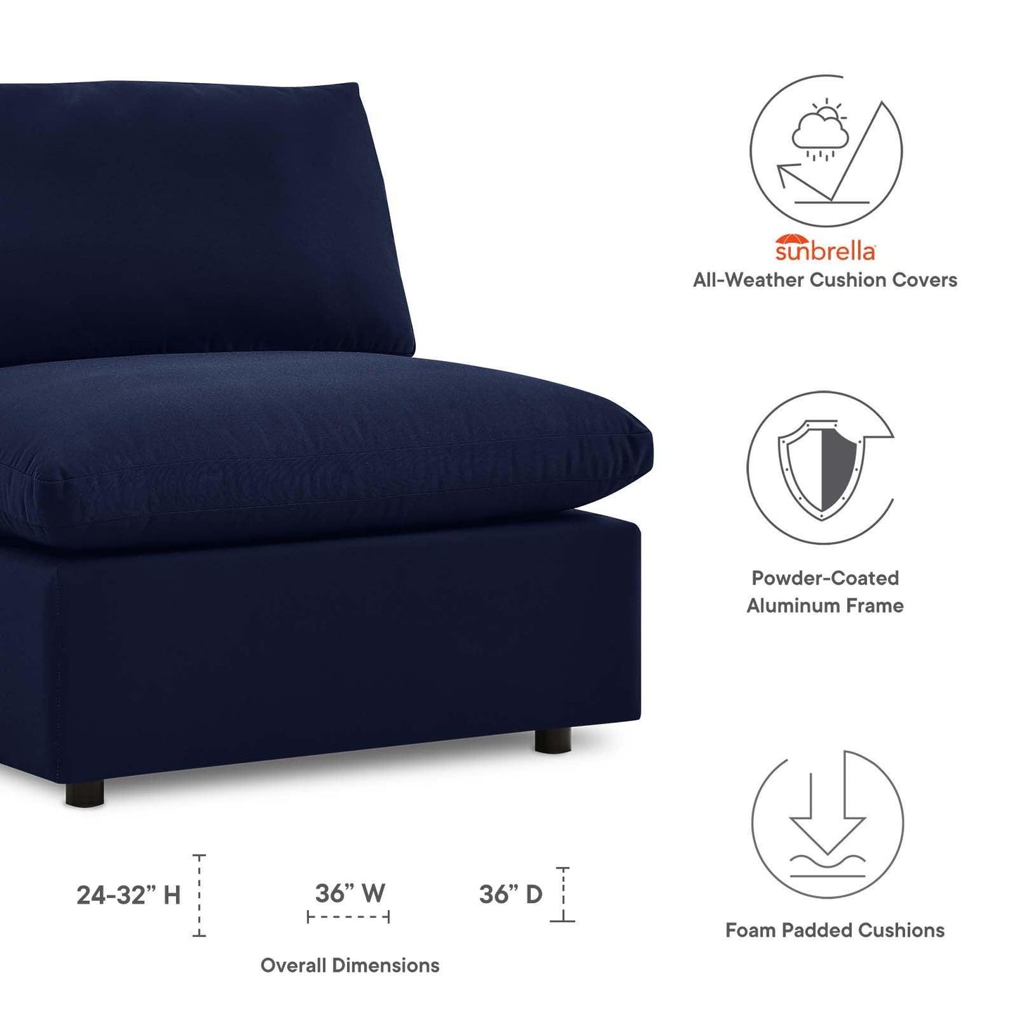 Modway Commix Sunbrella® Outdoor Patio Armless Chair FredCo