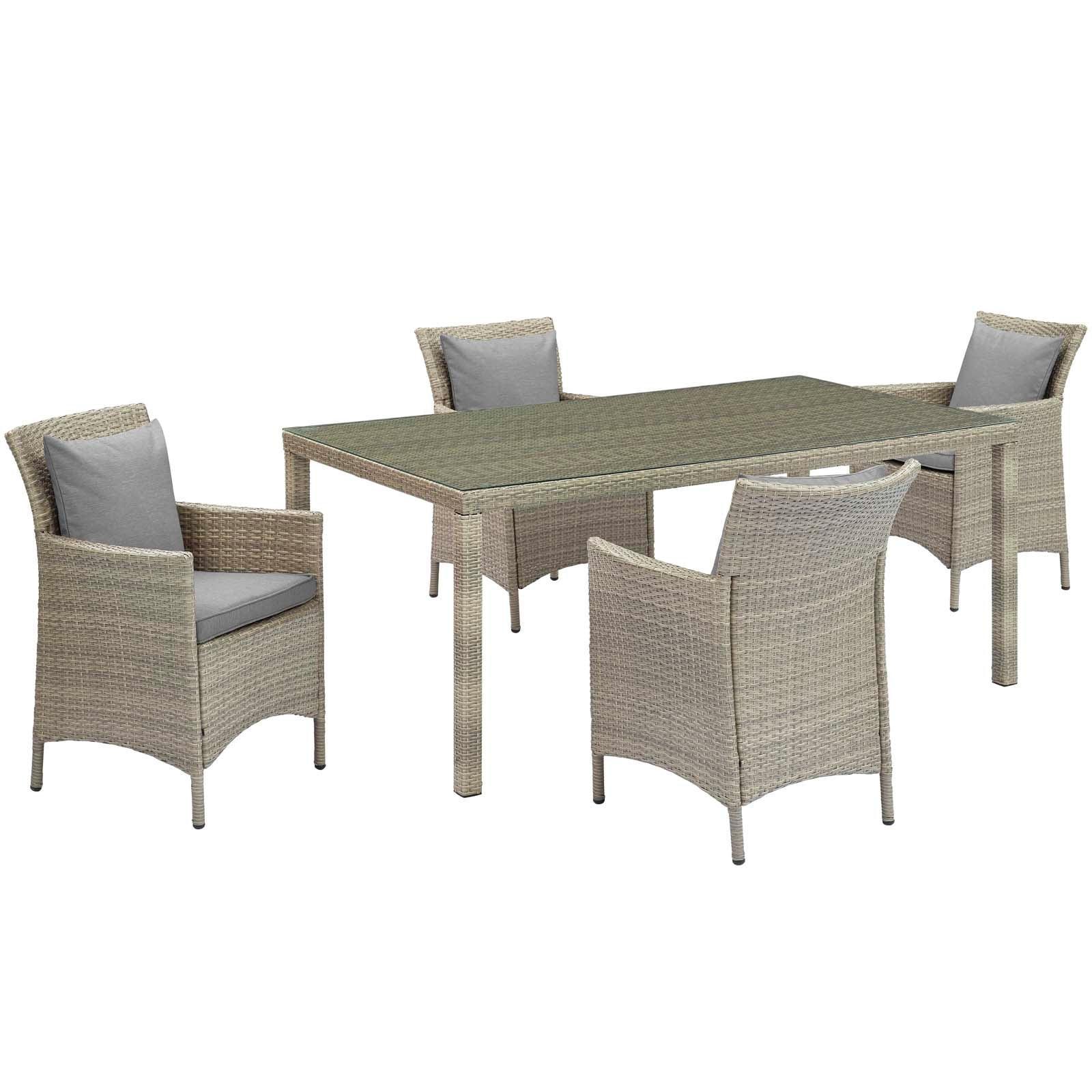 Modway Conduit 5 Piece Outdoor Patio Wicker Rattan Dining Set FredCo