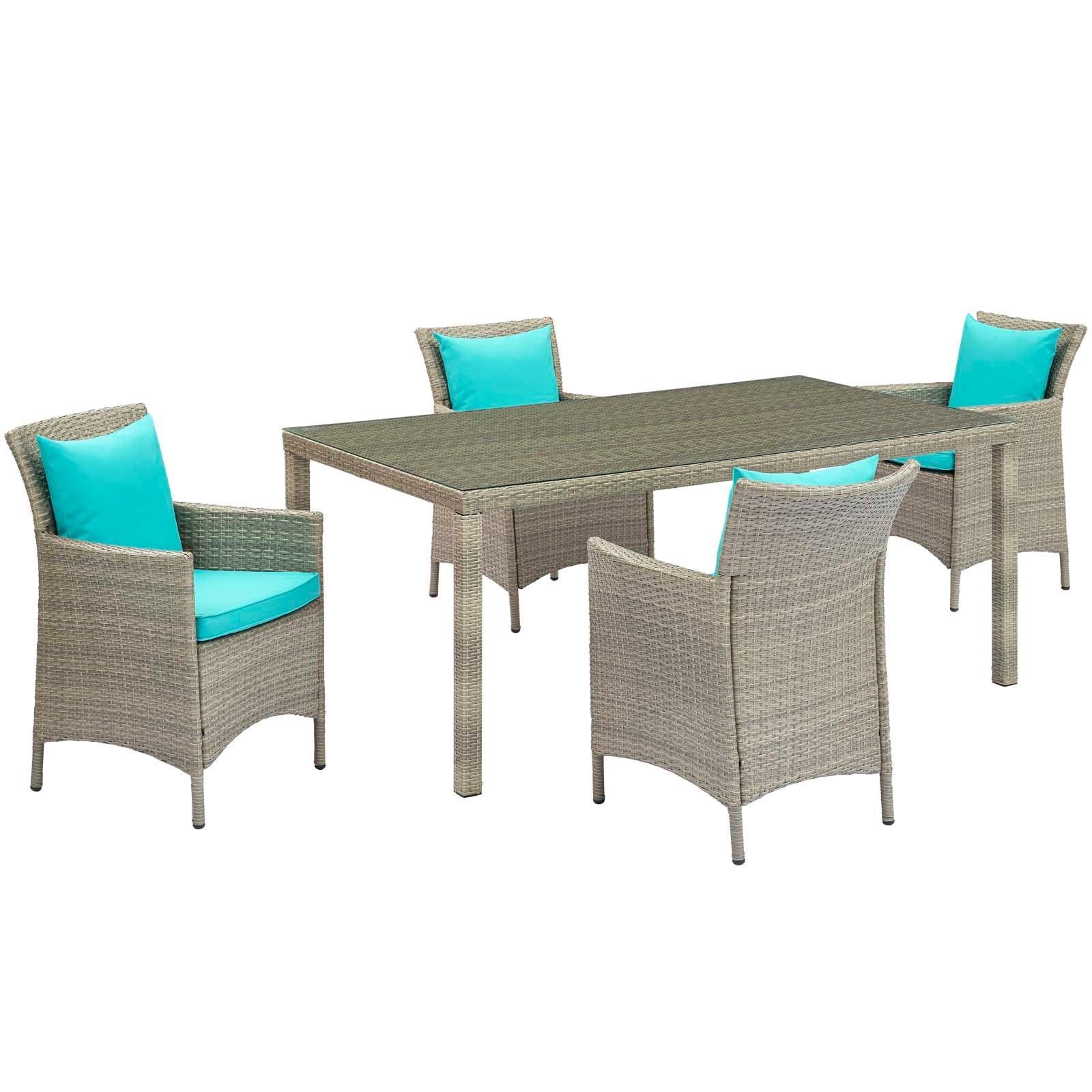 Modway Conduit 5 Piece Outdoor Patio Wicker Rattan Dining Set FredCo