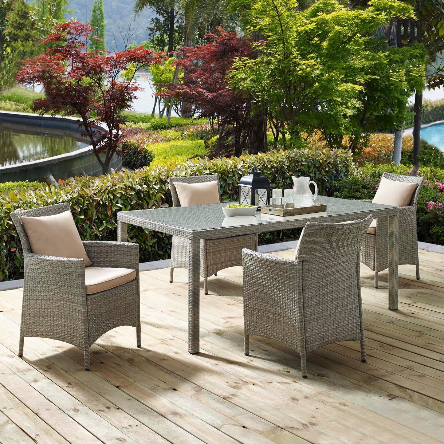 Modway Conduit 5 Piece Outdoor Patio Wicker Rattan Dining Set FredCo