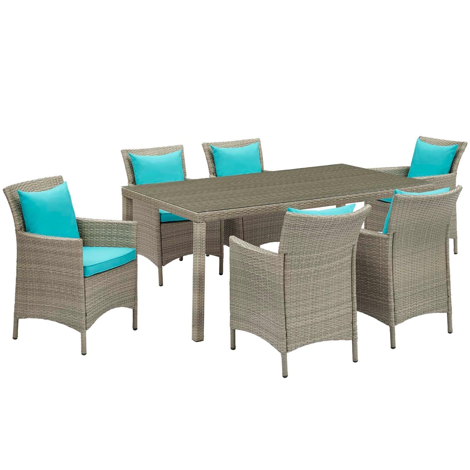 Modway Conduit 7 Piece Outdoor Patio Wicker Rattan Dining Set FredCo