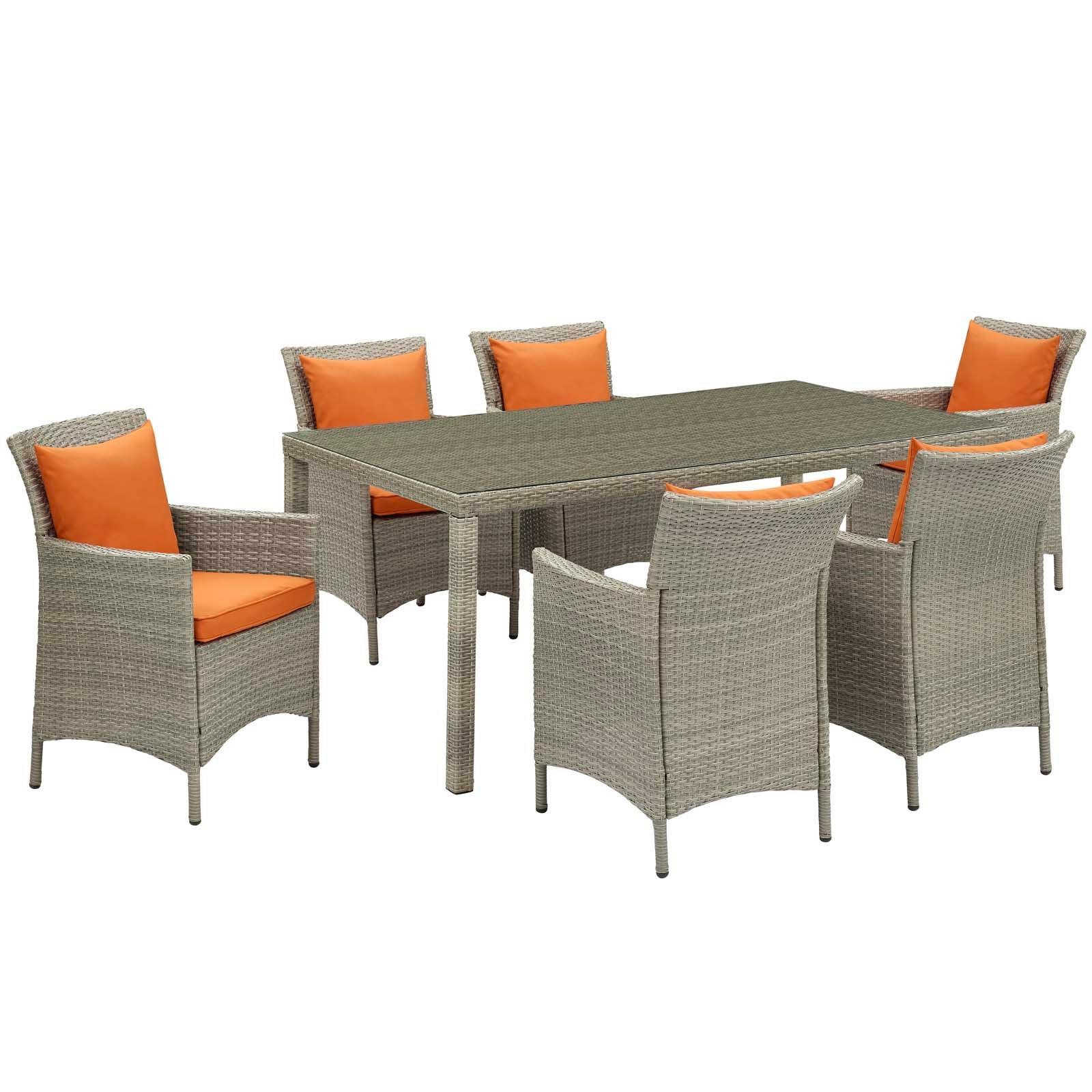 Modway Conduit 7 Piece Outdoor Patio Wicker Rattan Dining Set FredCo