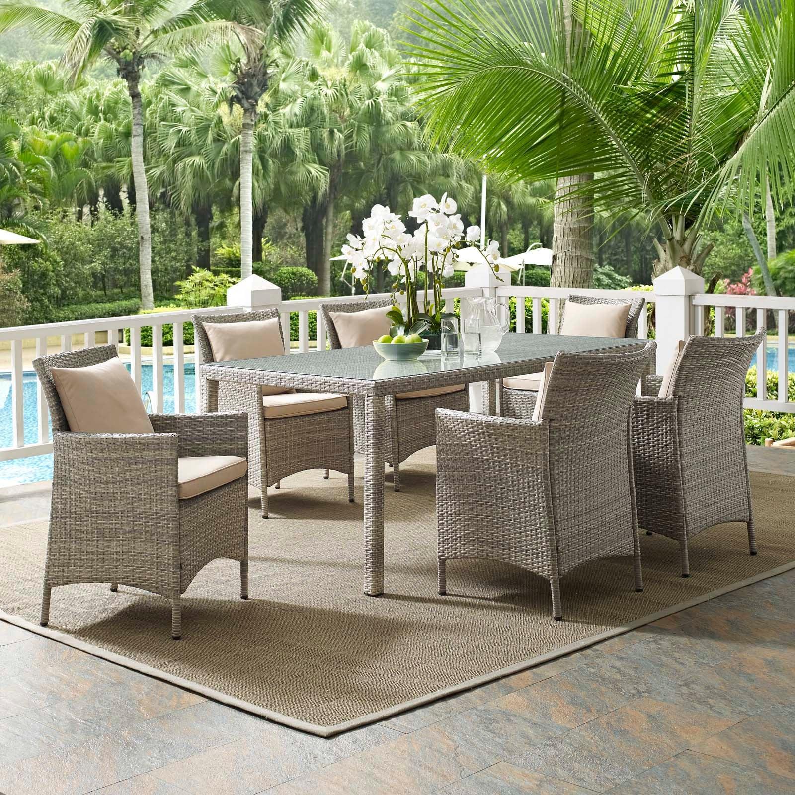 Modway Conduit 7 Piece Outdoor Patio Wicker Rattan Dining Set FredCo