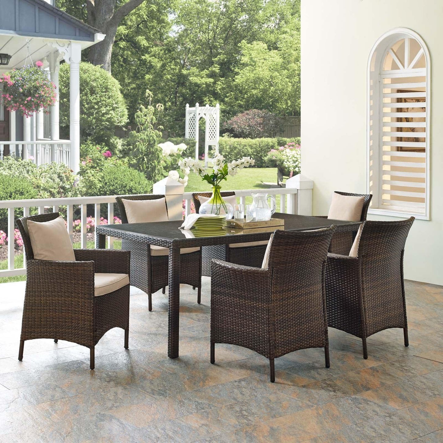Modway Conduit 7 Piece Outdoor Patio Wicker Rattan Dining Set, EEI-4032 FredCo