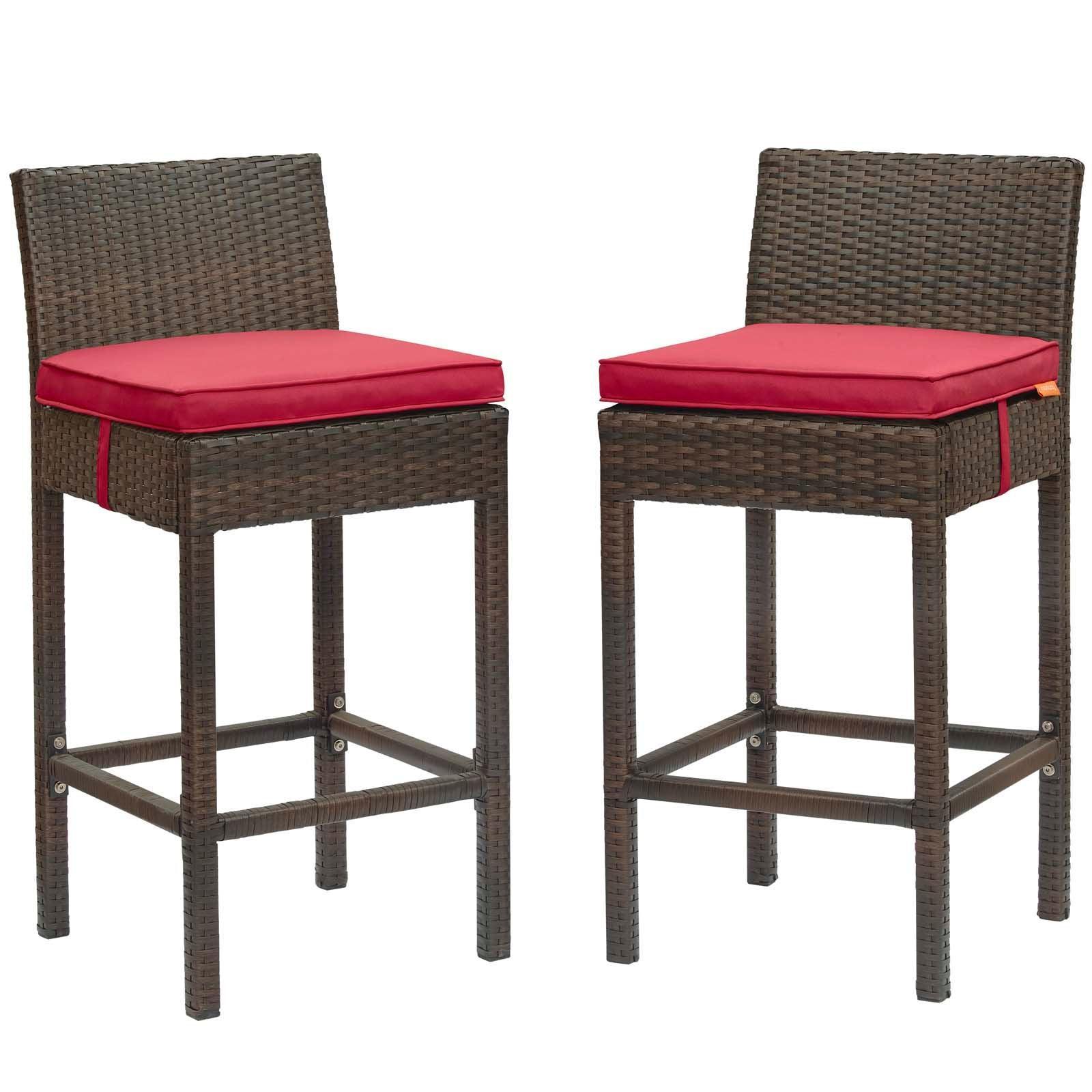 Modway Conduit Bar Stool Outdoor Patio Wicker Rattan Set of 2 FredCo