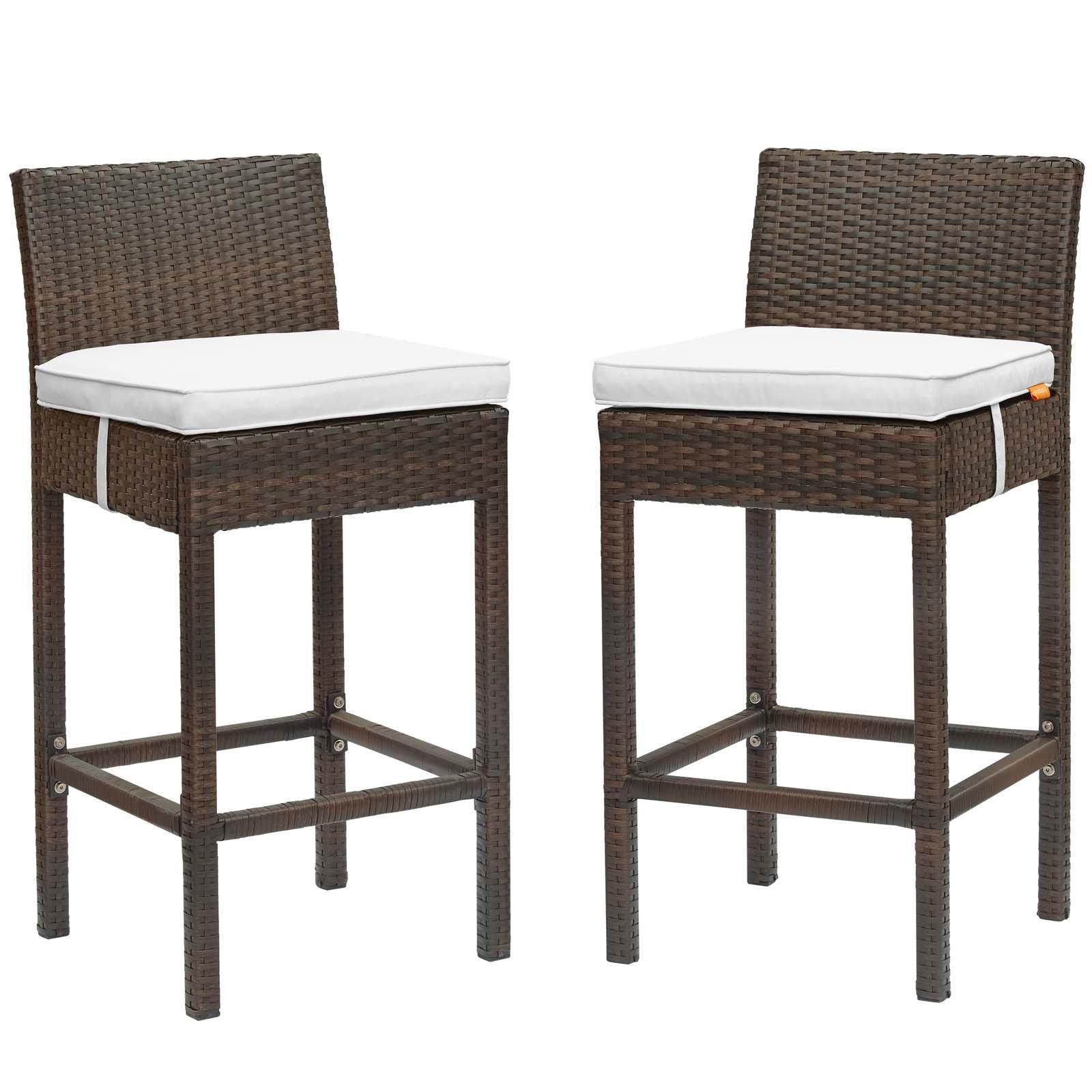 Modway Conduit Bar Stool Outdoor Patio Wicker Rattan Set of 2 FredCo