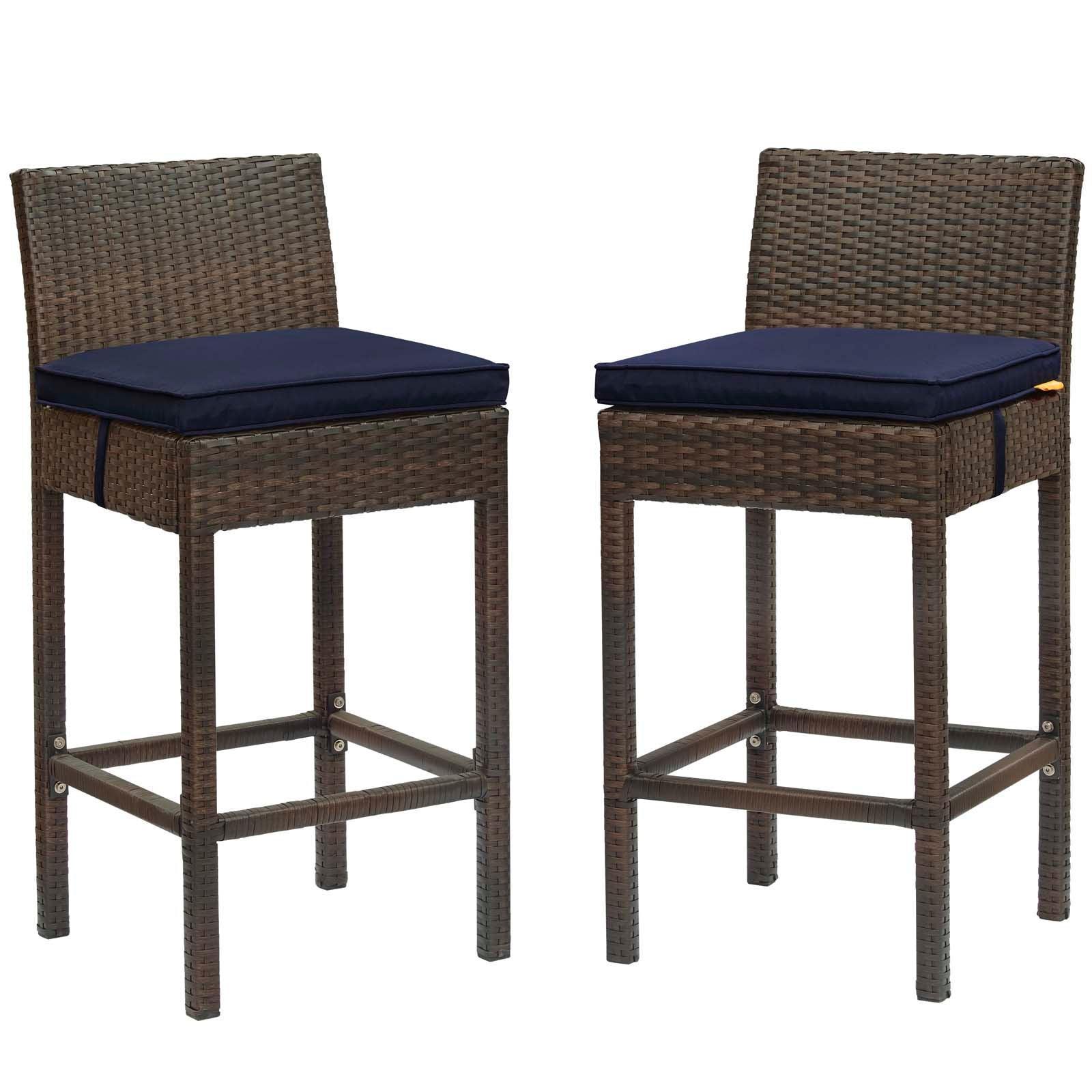 Modway Conduit Bar Stool Outdoor Patio Wicker Rattan Set of 2 FredCo