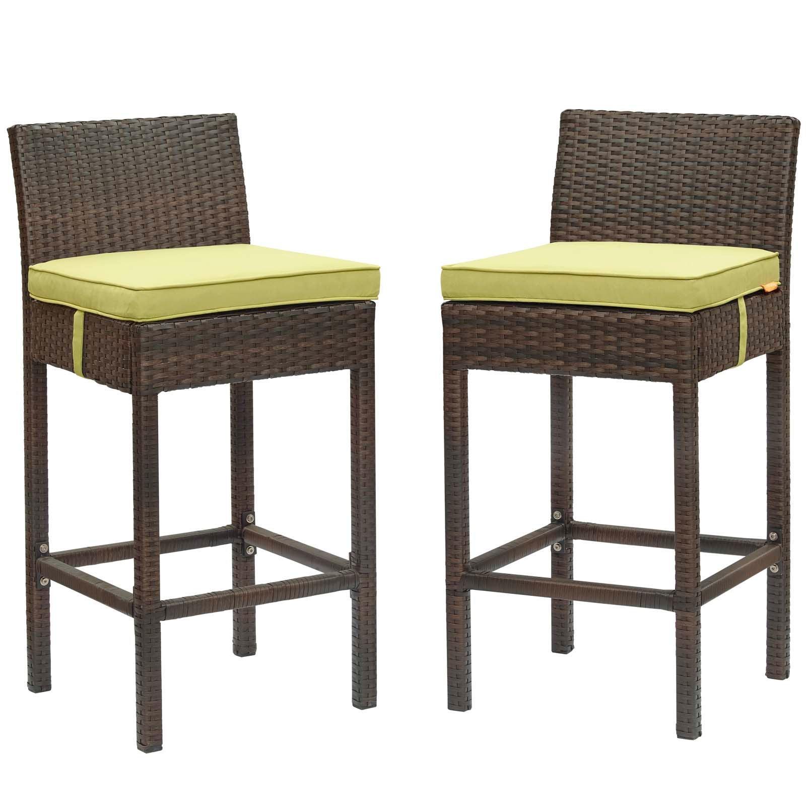 Modway Conduit Bar Stool Outdoor Patio Wicker Rattan Set of 2 FredCo