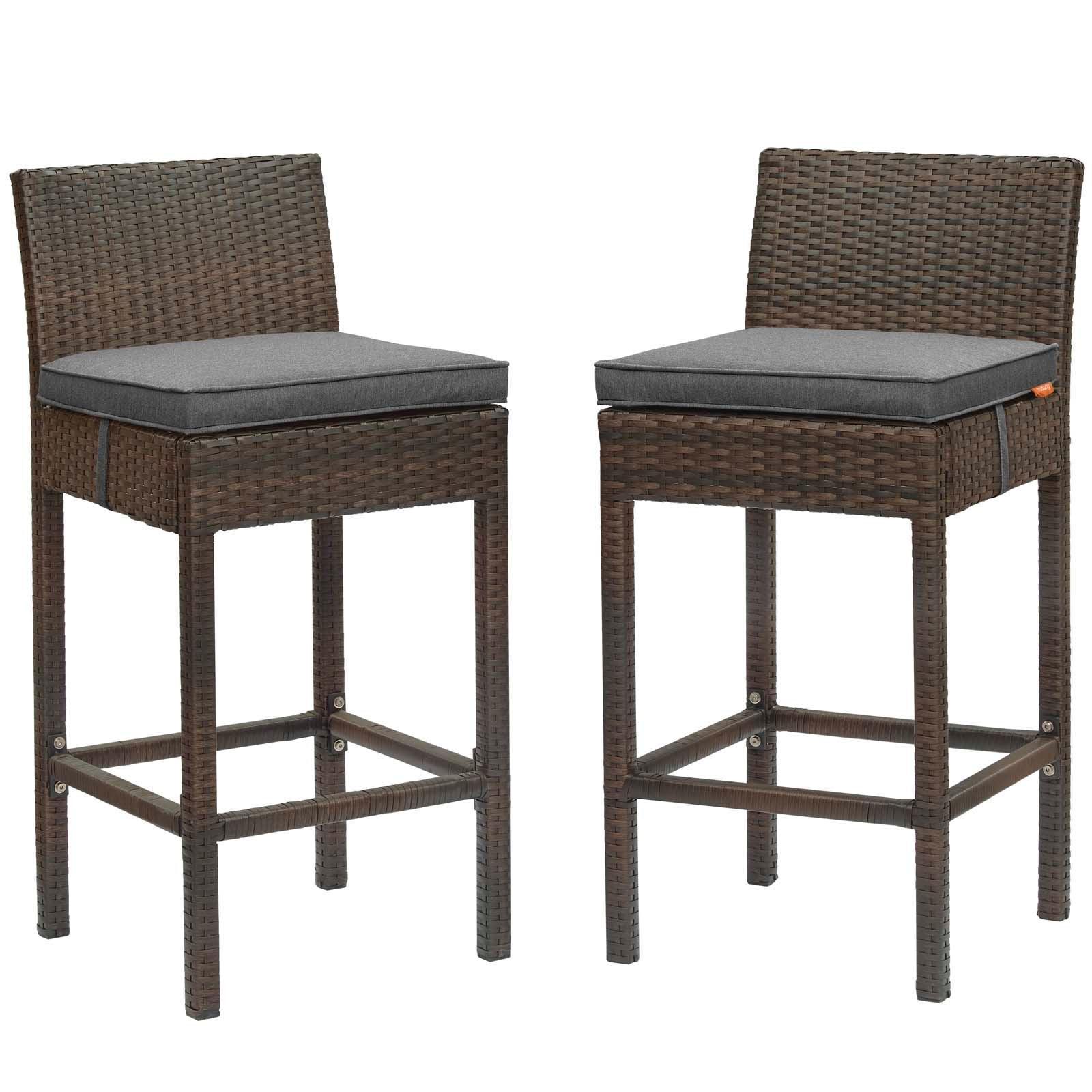 Modway Conduit Bar Stool Outdoor Patio Wicker Rattan Set of 2 FredCo