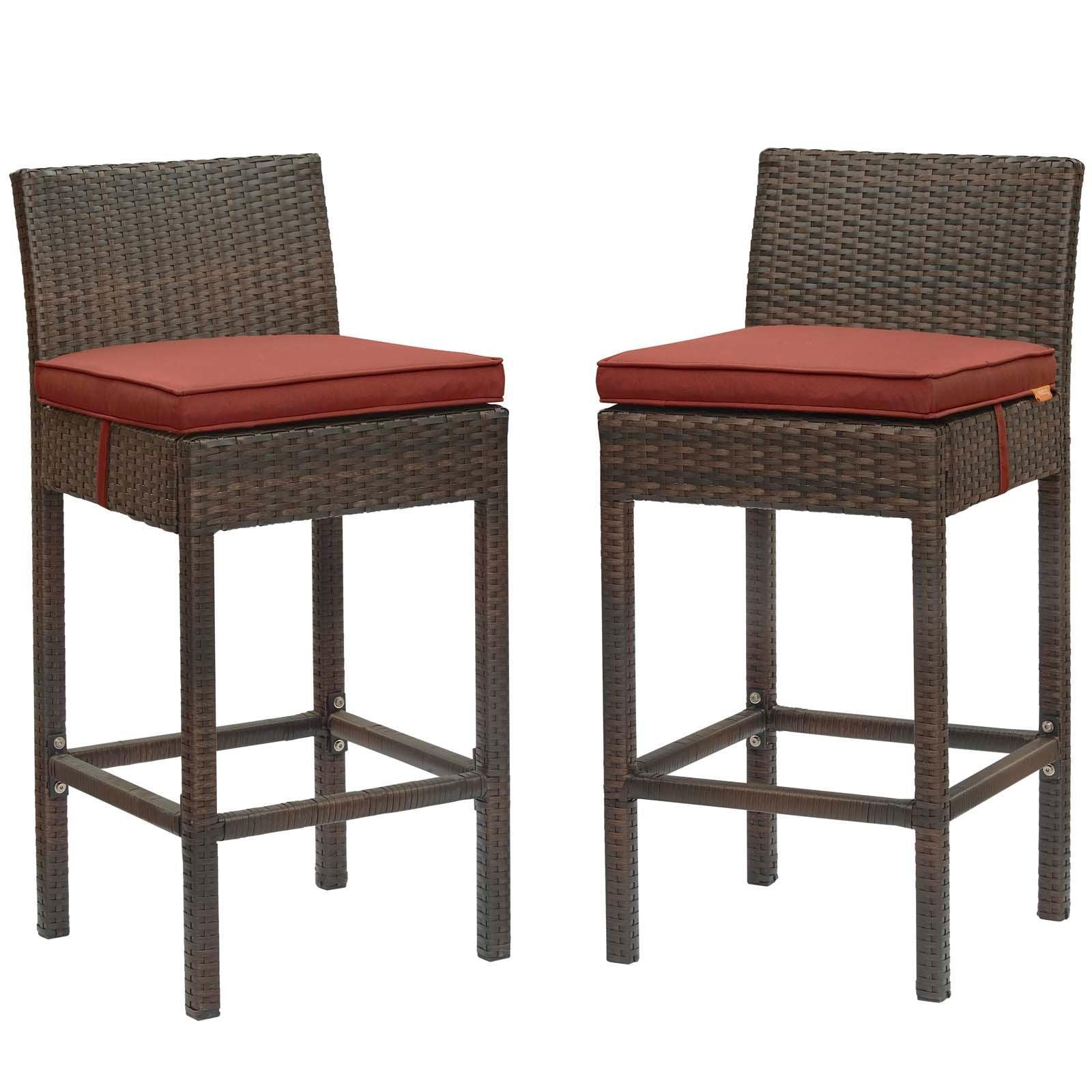 Modway Conduit Bar Stool Outdoor Patio Wicker Rattan Set of 2 FredCo