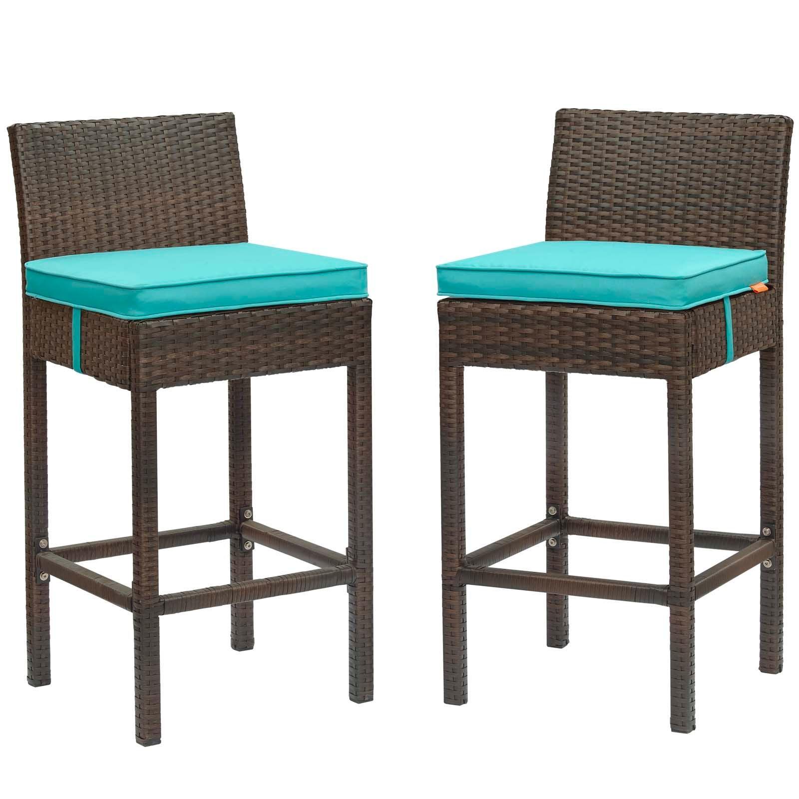 Modway Conduit Bar Stool Outdoor Patio Wicker Rattan Set of 2 FredCo