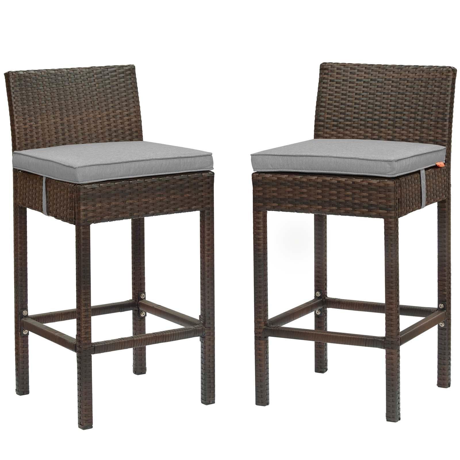Modway Conduit Bar Stool Outdoor Patio Wicker Rattan Set of 2 FredCo