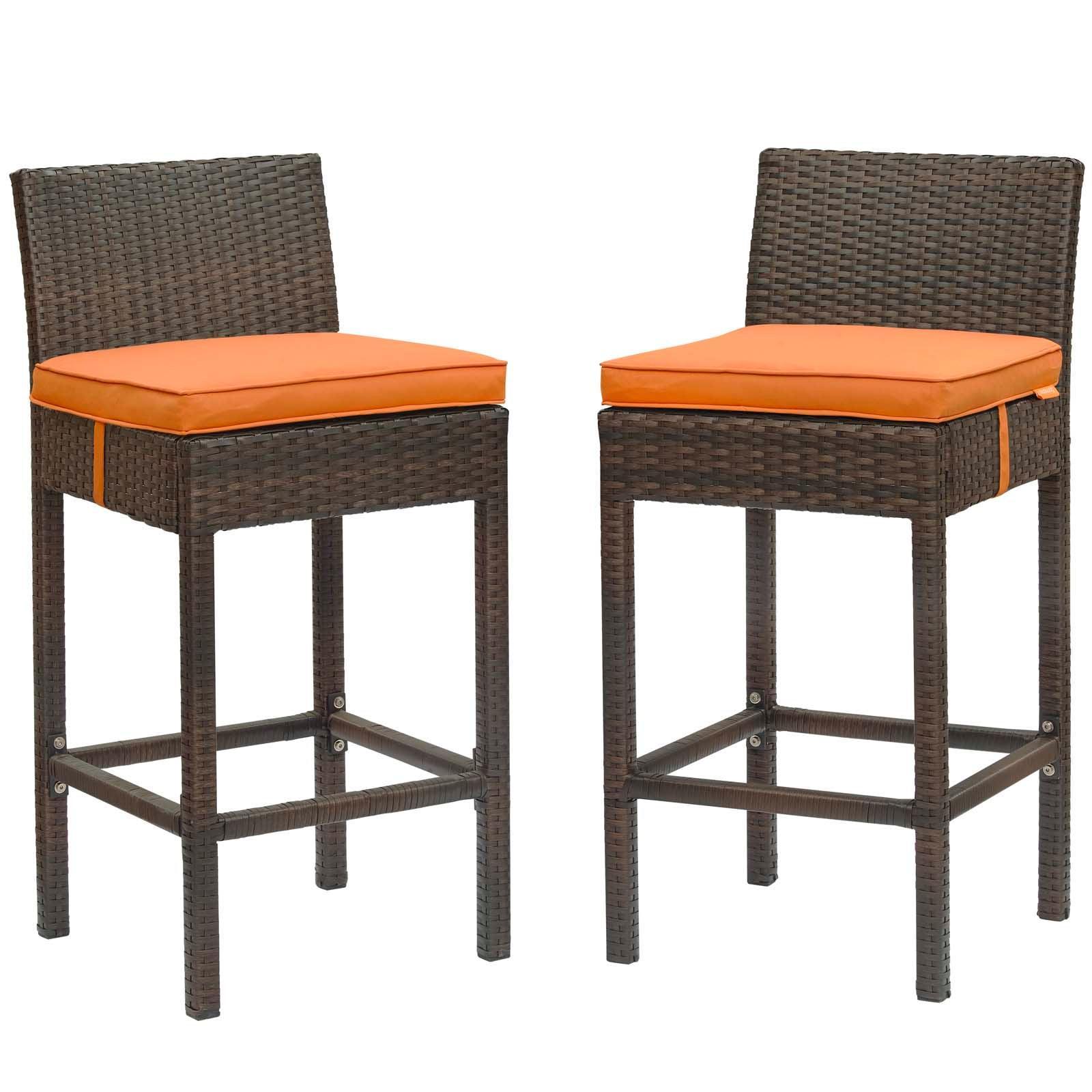 Modway Conduit Bar Stool Outdoor Patio Wicker Rattan Set of 2 FredCo