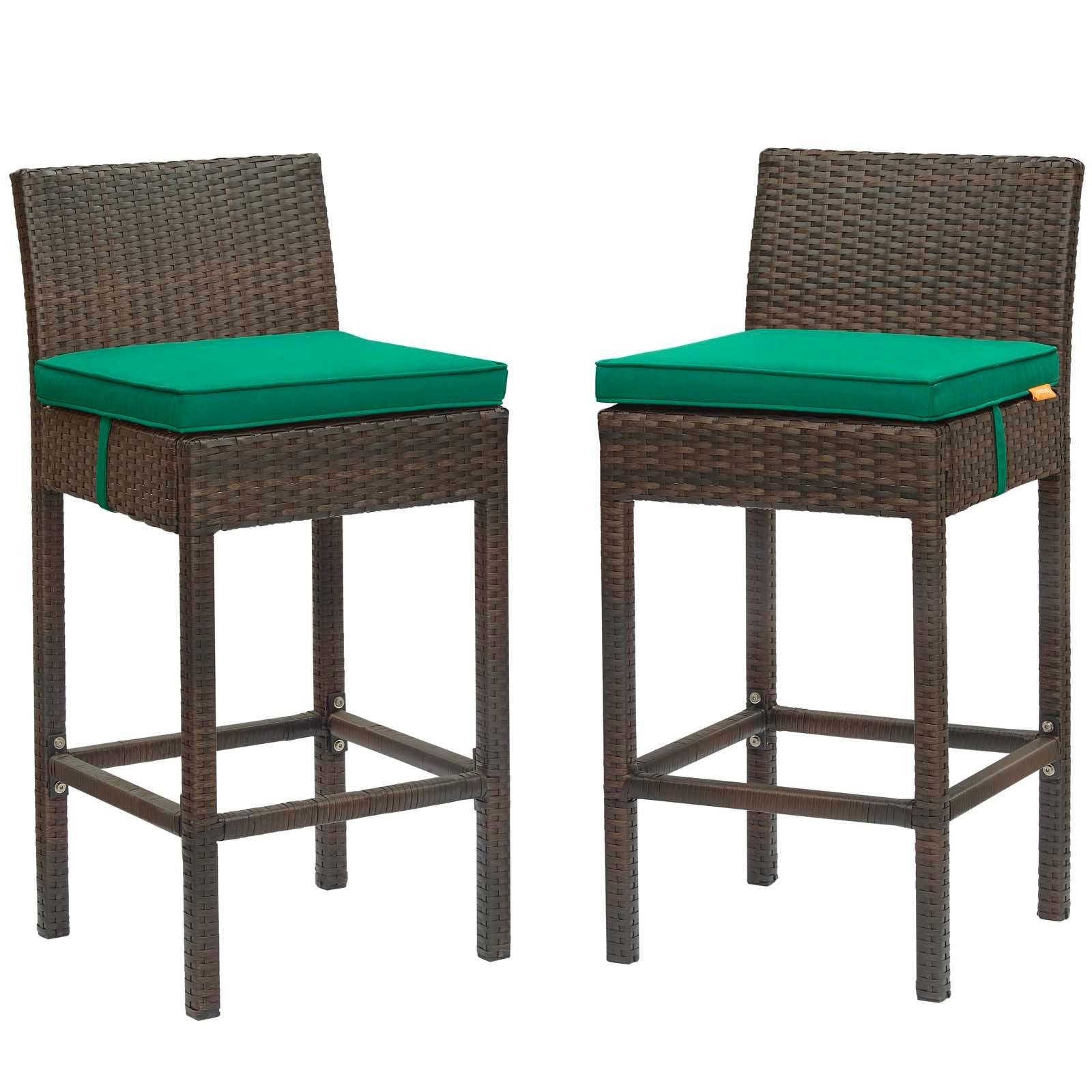 Modway Conduit Bar Stool Outdoor Patio Wicker Rattan Set of 2 FredCo