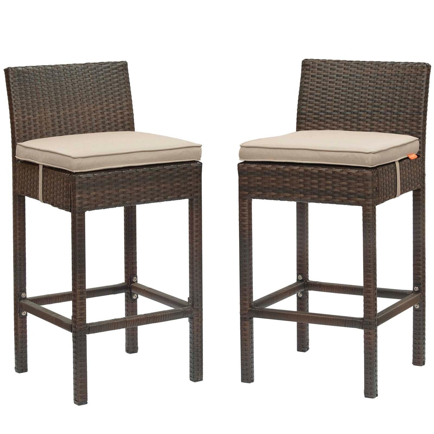 Modway Conduit Bar Stool Outdoor Patio Wicker Rattan Set of 2 FredCo