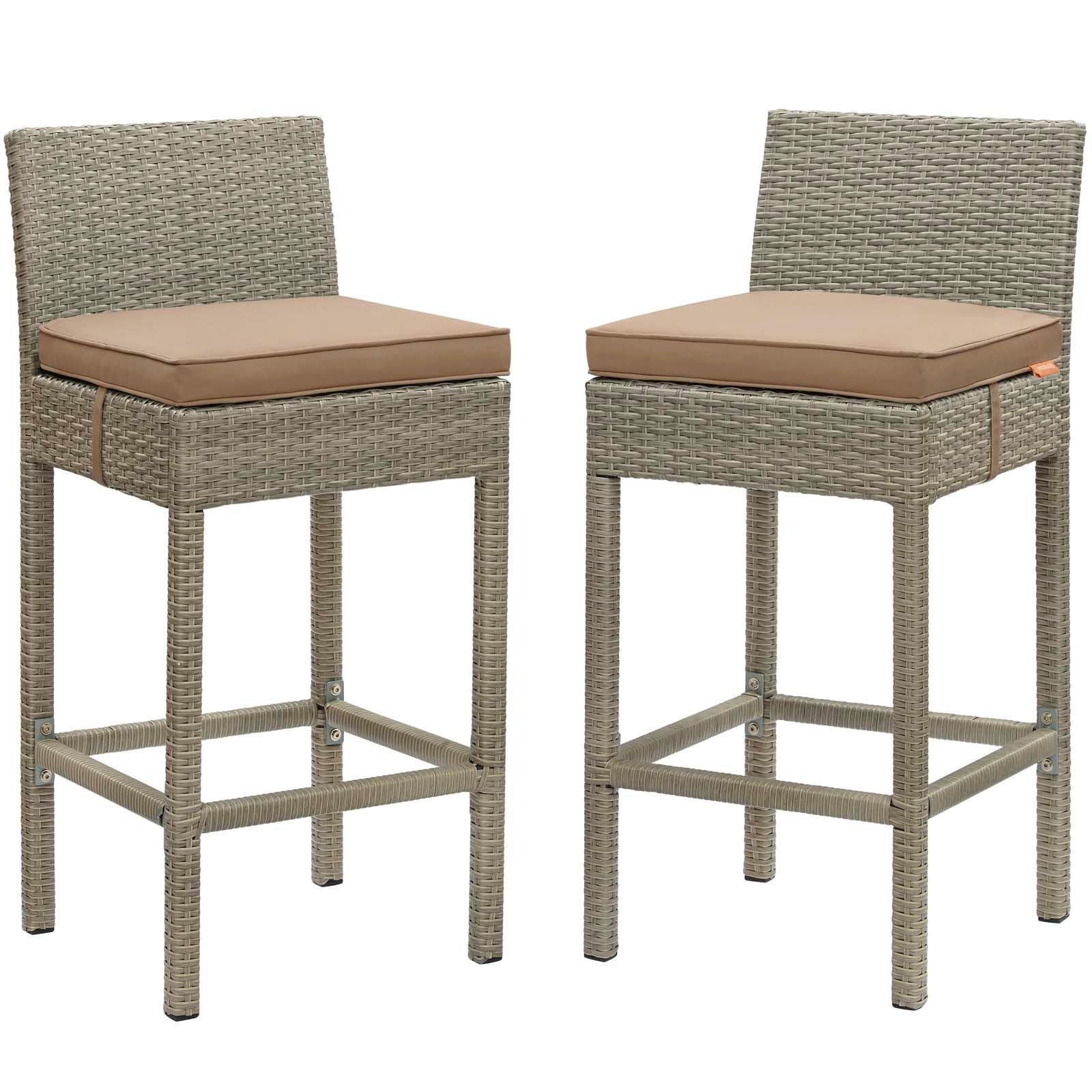 Modway Conduit Bar Stool Outdoor Patio Wicker Rattan Set of 2, EEI-3604 FredCo
