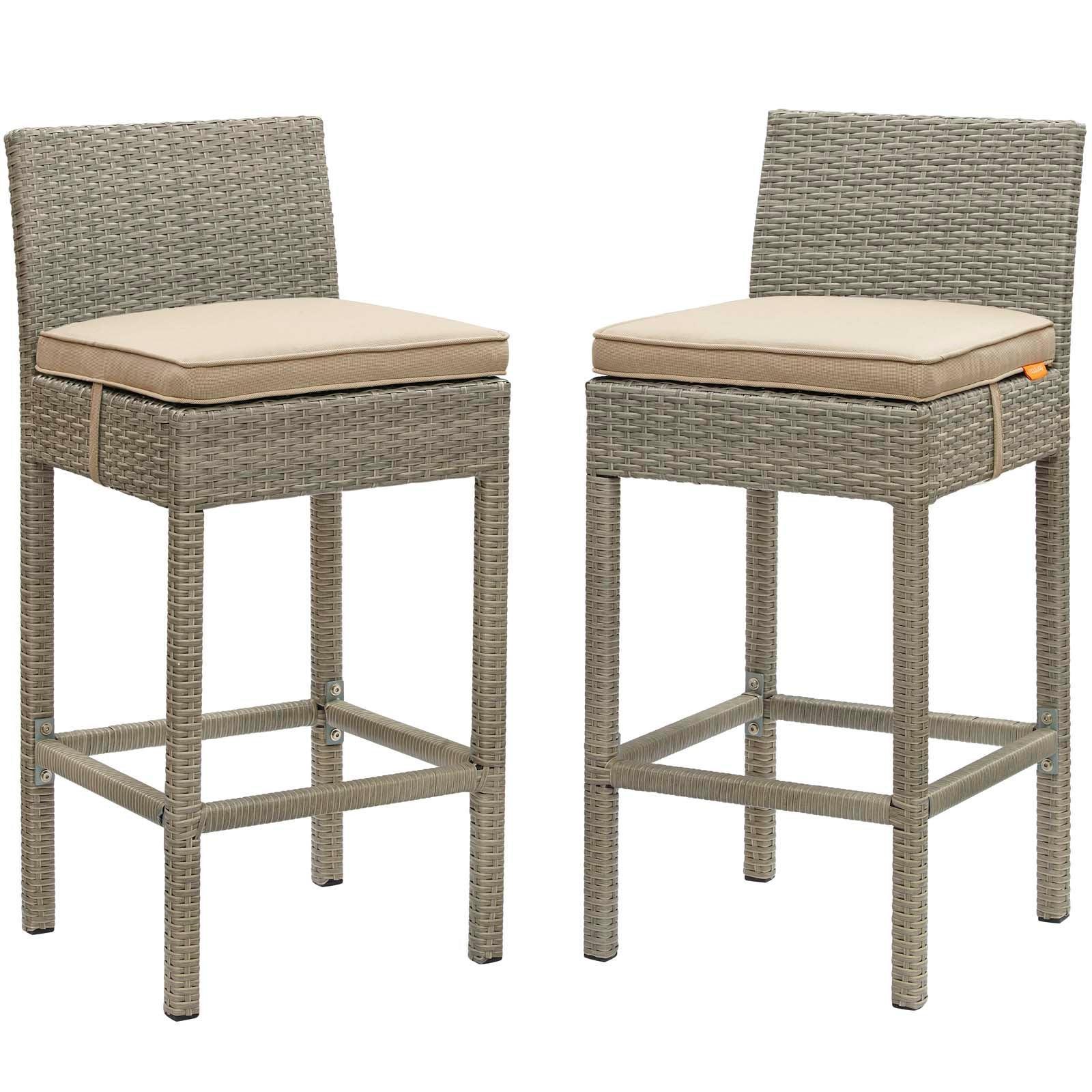 Modway Conduit Bar Stool Outdoor Patio Wicker Rattan Set of 2, EEI-3604 FredCo