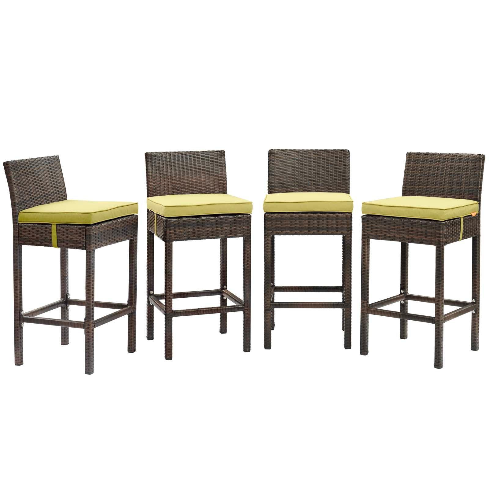 Modway Conduit Bar Stool Outdoor Patio Wicker Rattan Set of 4 FredCo